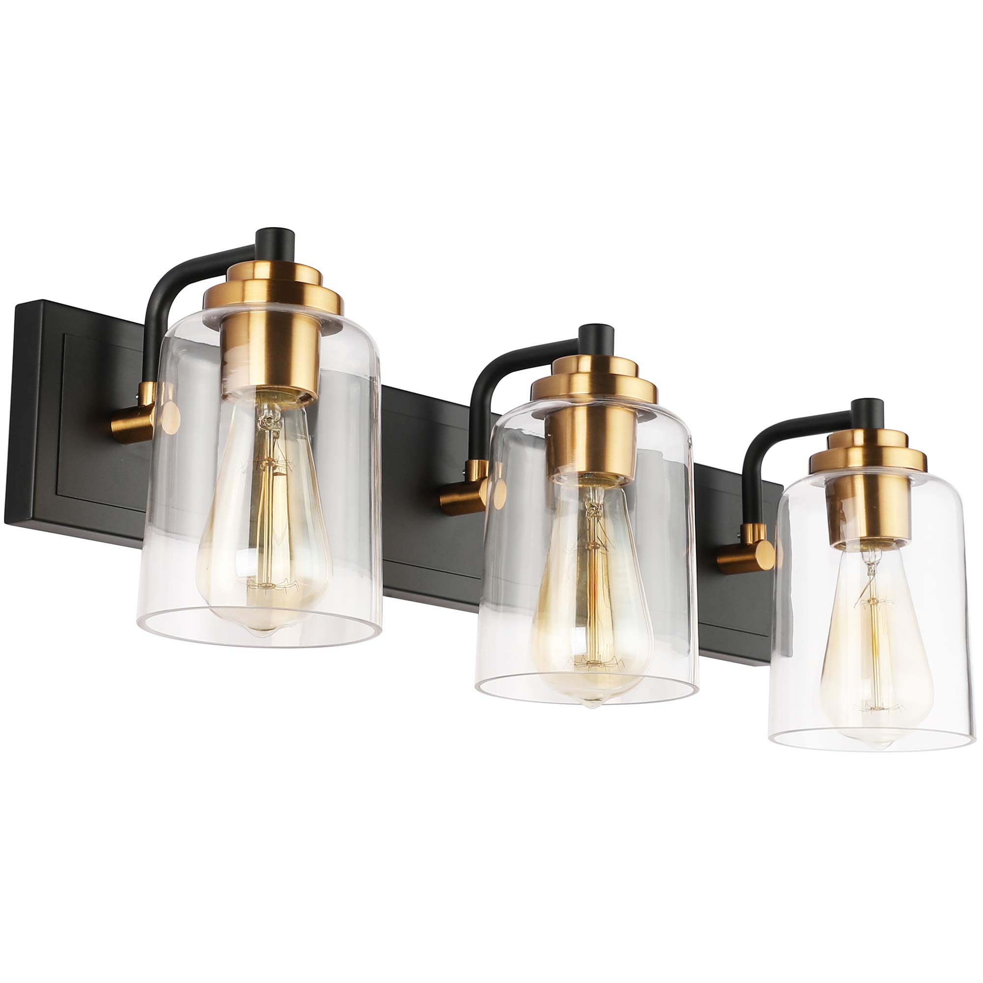 Vintage Black and Brass Bathroom Vanity Light Fixture Set - SOLFART 7600-3 Lights with S8580-3T Sconces (Bulbs Not Included) | Perfect for Farmhouse, Industrial & Retro Bathroom Decor