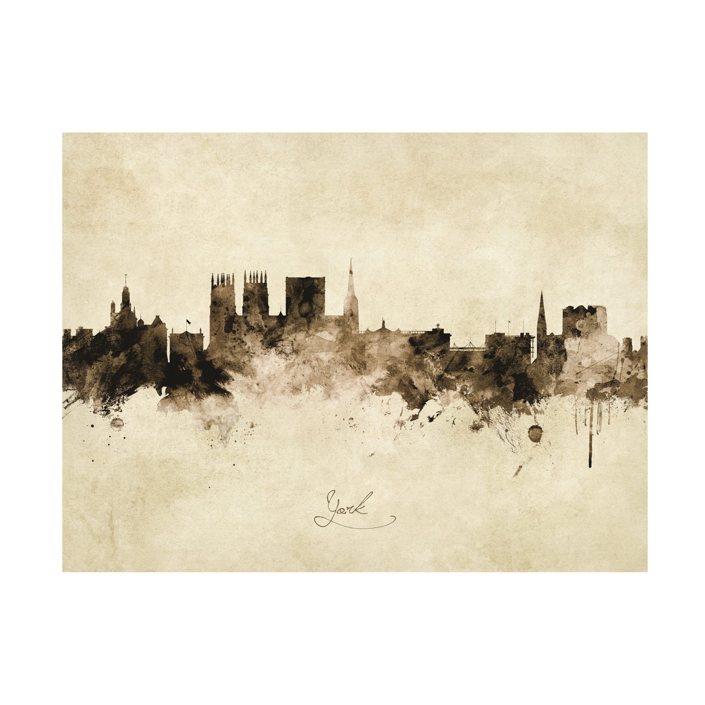 Michael Tompsett York England Skyline Vintage Canvas Wall Art Print - Premium Home & Office Decor for Living Room, Bedroom, or Gift