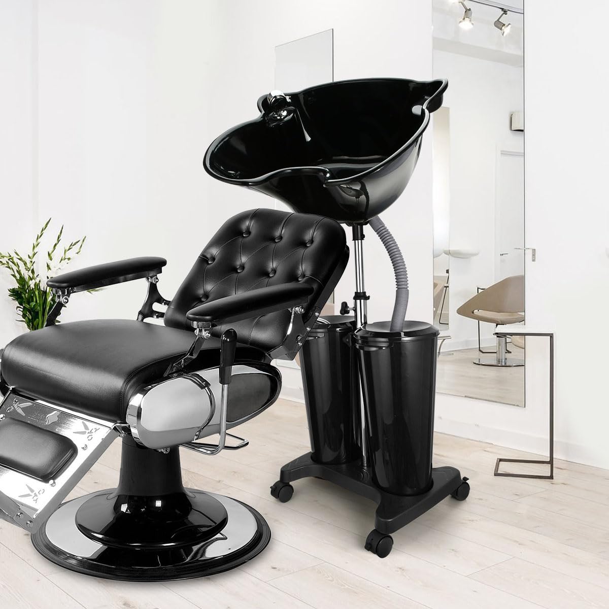 Portable Shampoo Bowl with Electric Pump - Adjustable Height Salon Sink with 2 Buckets & Drain Hoses - Perfect for Home Hair Washing, Mobile Stylists & Beauty Professionals