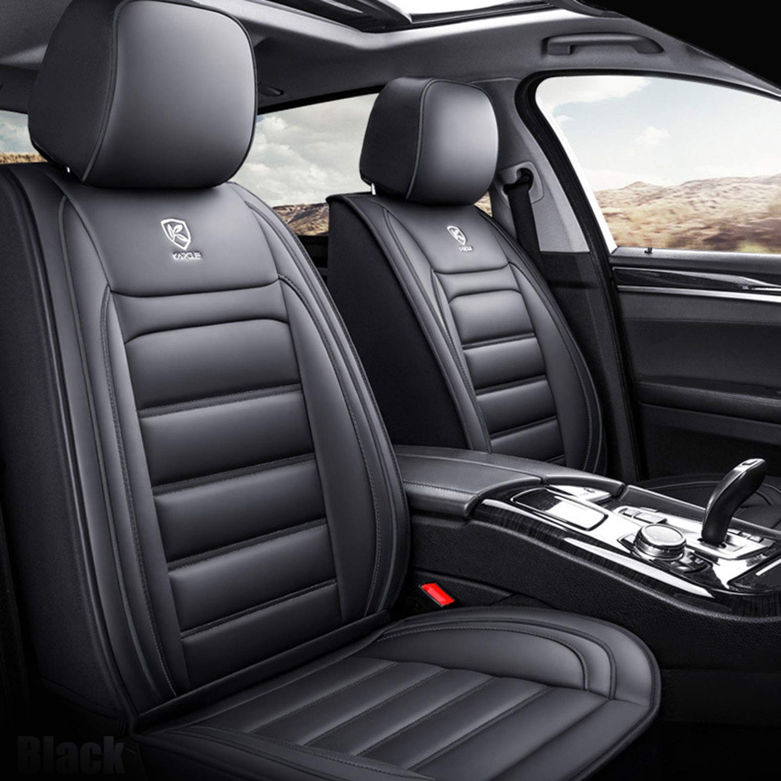 Premium Leather Car Seat Covers - Universal Fit for Cars, SUVs & Pickup Trucks | Black Automotive Seat Protectors for Comfort & Style | Perfect for Daily Commute, Road Trips & Family Travel
