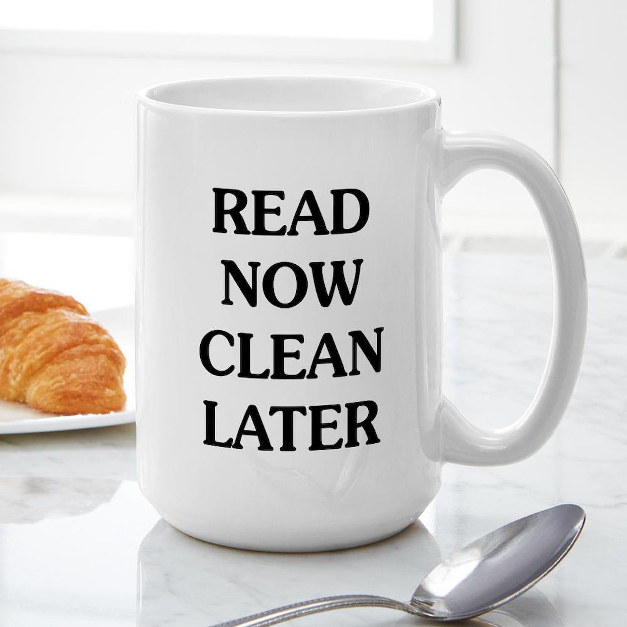 Read Clean 15 oz (444 ml) Ceramic Coffee Mug - Perfect for Book Lovers, Office & Home Use - Durable & Dishwasher Safe