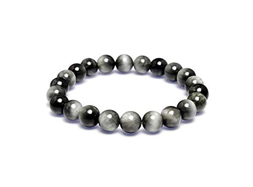 Precious-GEMS Chrysoberyl Cat's Eye Gemstone Beaded Bracelet for Men & Women - Adjustable Stretch Eagle Eye & Grey Tiger Eye Bracelet - Perfect for Meditation, Yoga, and Spiritual Healing