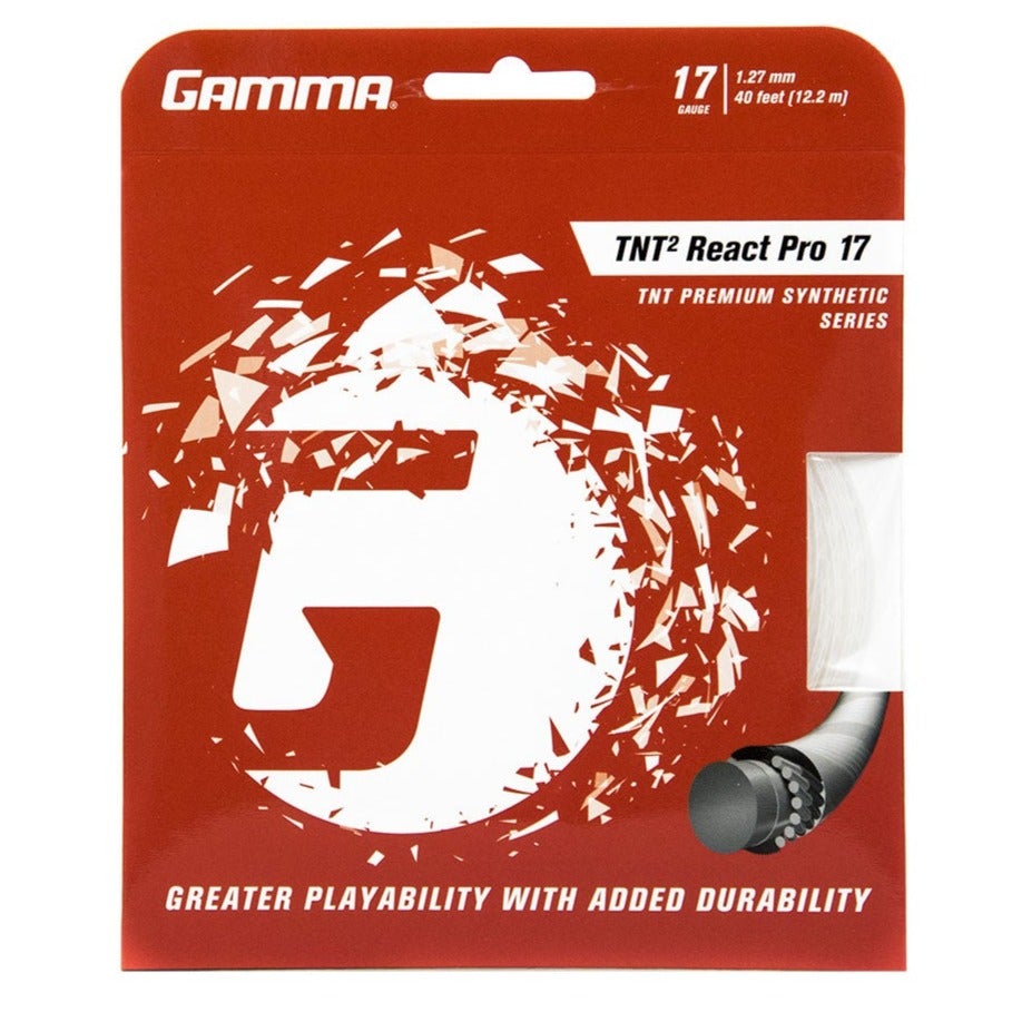 Gamma TNT2 React Pro 17/1.27 Tennis String (White) - High Performance Tennis Racket String for Power & Control - Perfect for Competitive Play & Training Sessions