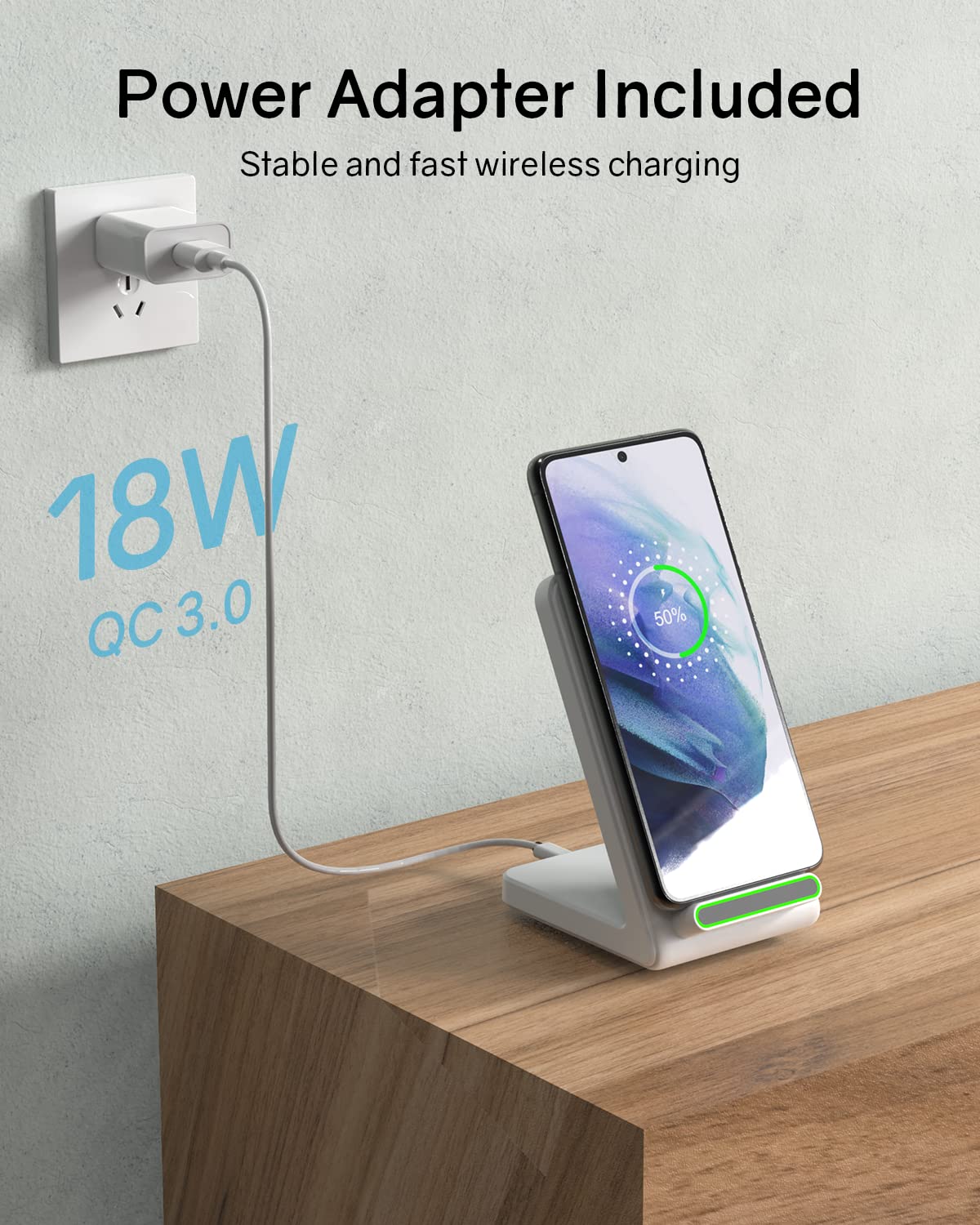 15W Fast Wireless Charger Stand for iPhone 15/14/13/12/11 Pro Max/Plus/XS/XR/X/8 - Qi Certified Wireless Charging Station with Adapter Included - Perfect for Home, Office & Nightstand Charging