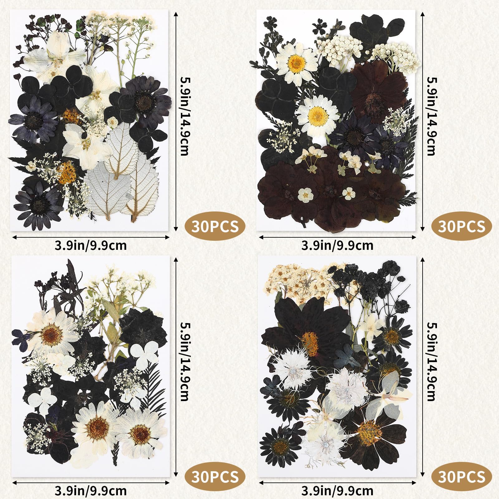 120 Pcs Black Dried Pressed Flowers for Resin Molds - Real Pressed Flowers for DIY Crafts, Jewelry Making, Scrapbooking, Candle & Soap Making - Perfect for Halloween Decorations & Home Craft Projects