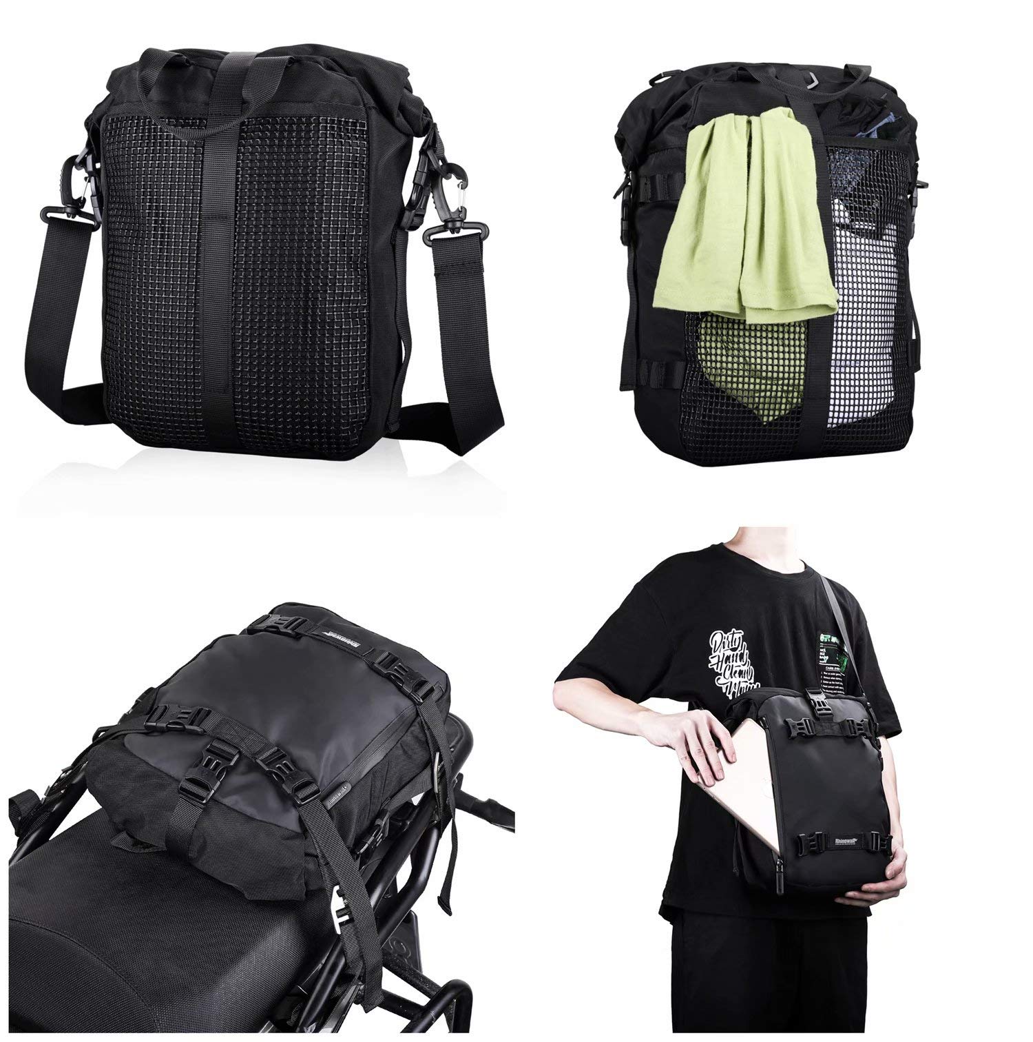 Rhinowalk 10L/20L/30L Waterproof Motorcycle Pannier Bag - Durable Rear Rack Trunk Seat Storage for Bikes - Perfect for Commuting, Touring & Adventure Rides (Black, 10L)