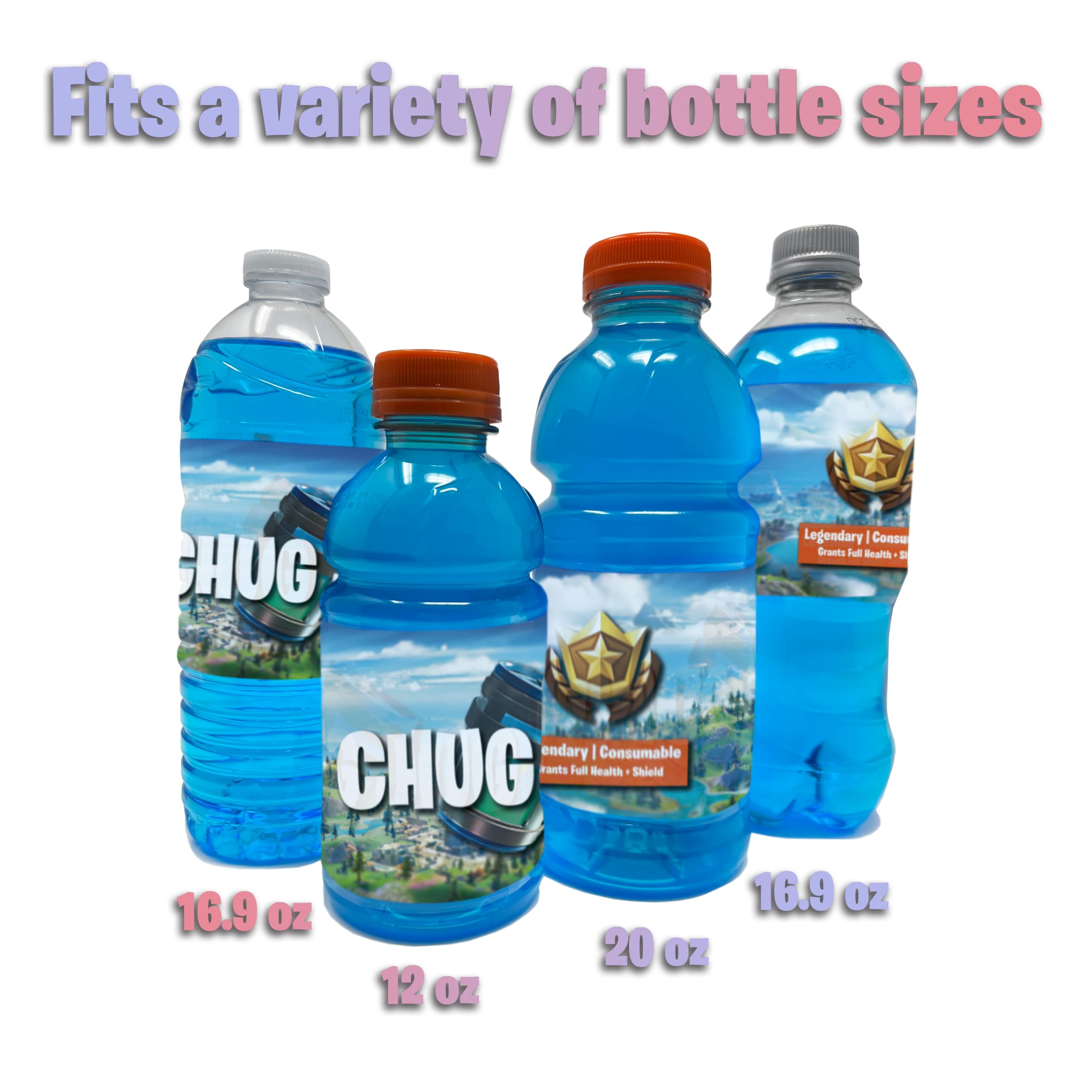 24 Pack Chug Jug Shrink Wrap Bottle Labels - Battle Royale Party Supplies for Birthday Decorations & Party Favors | Perfect for Fortnite Themed Parties, Gaming Events & Teen Celebrations
