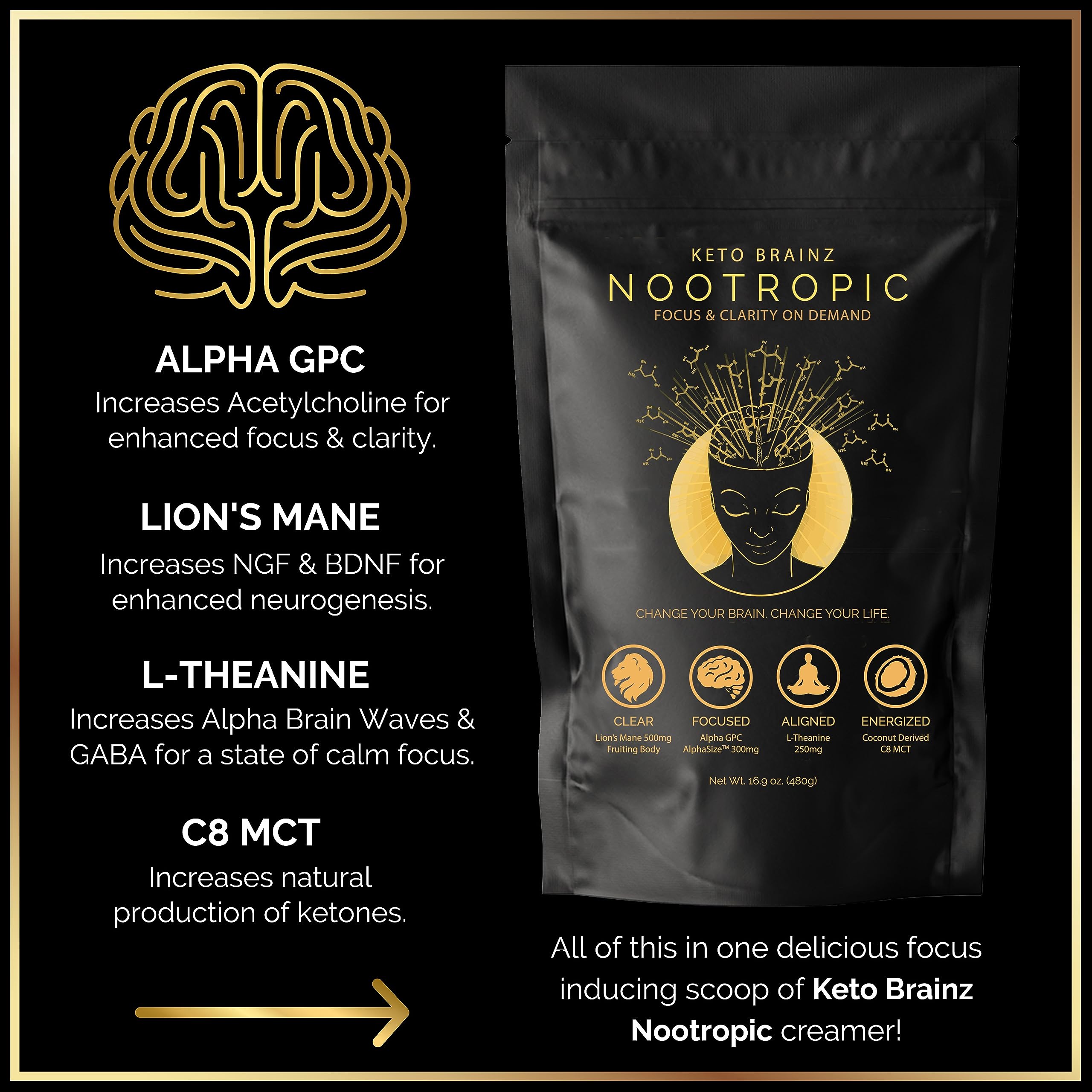 Keto Brainz 3-Pack - Premium Keto Supplement for Mental Clarity & Focus - Supports Cognitive Function - Ideal for Work, Study & Daily Brain Boost