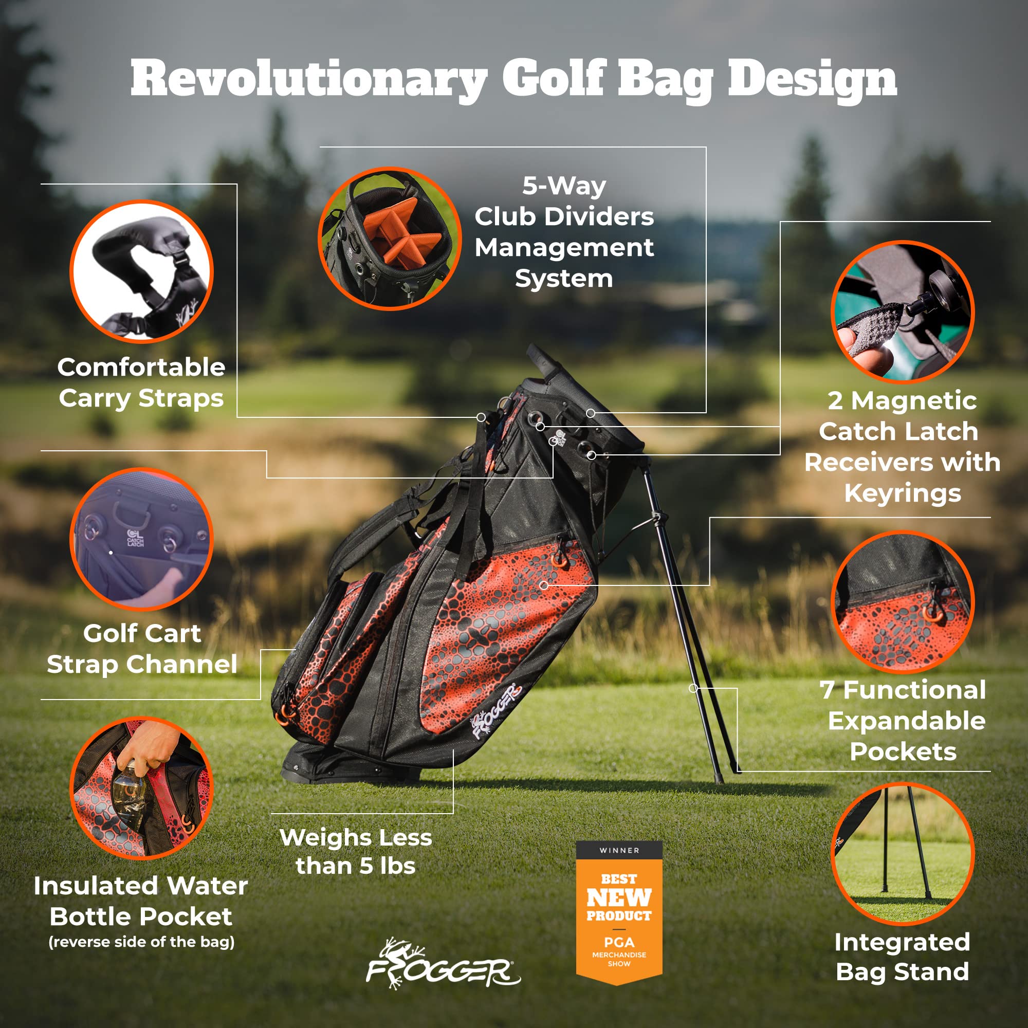 **Ultra Lightweight Hybrid Golf Stand Bag for Men & Women - 7 Spacious Pockets, 2 Latch-it Receivers, Ergonomic Dual Straps | Perfect for Driving Range, Course & Travel**