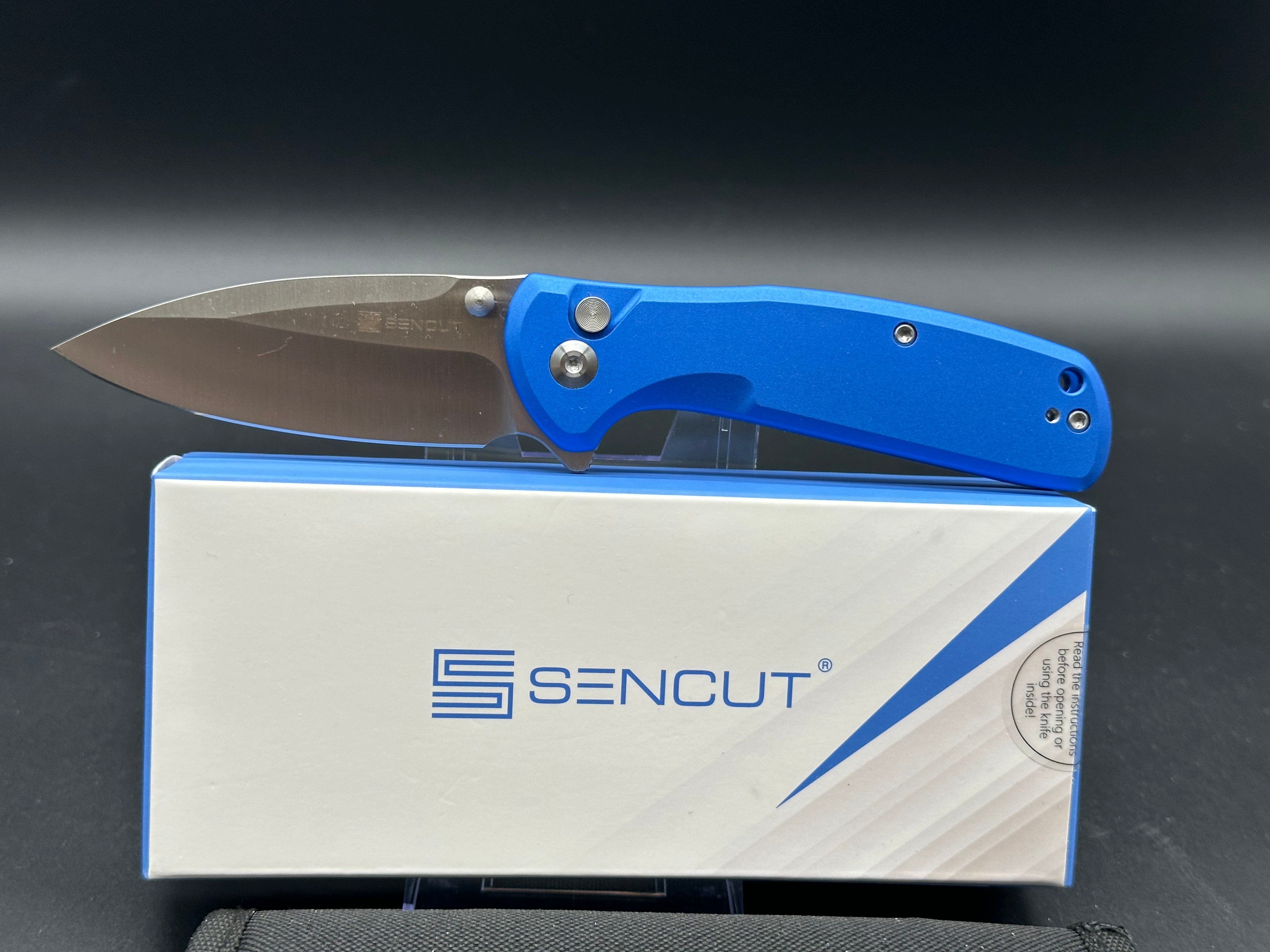SENCUT ARCBLAST Folding Pocket Knife - Bright Blue Aluminum Handle, 9CR18MOV Stainless Steel Blade, Drop Point Design for Outdoor, Camping & EDC Use
