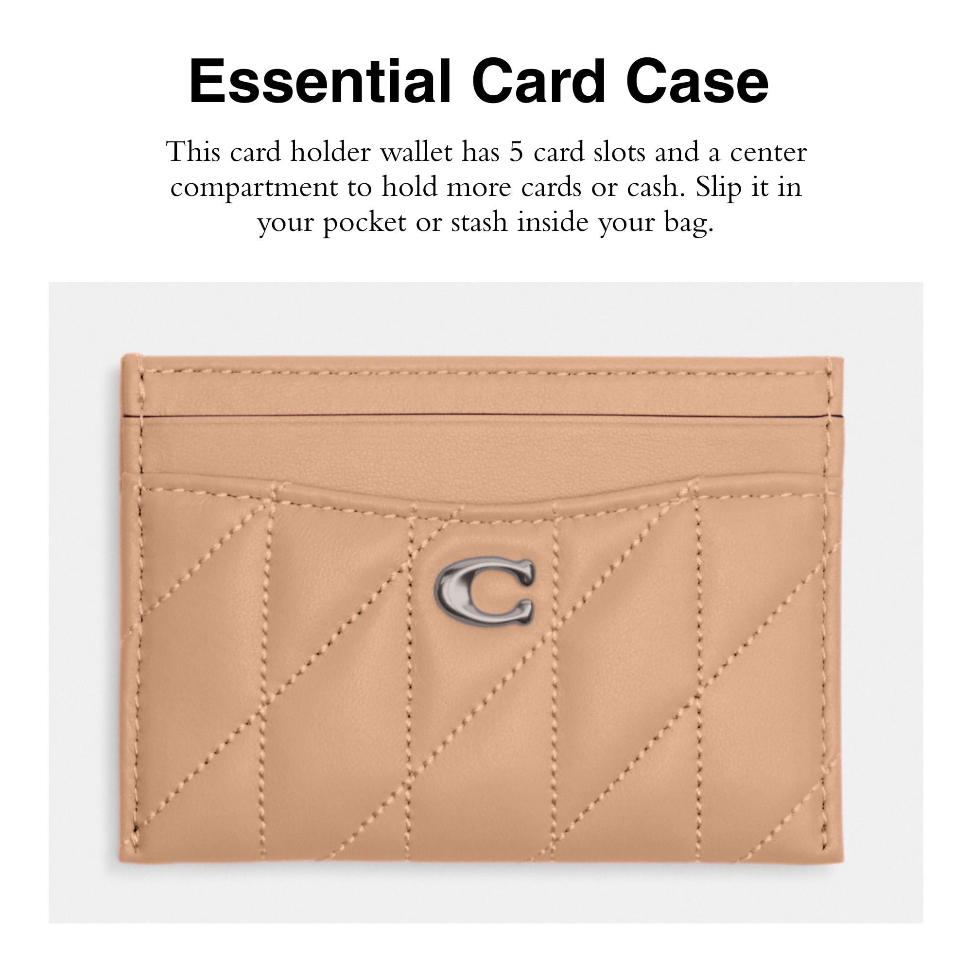 Coach Quilted Leather Card Holder Wallet - Slim Essential RFID Blocking Card Case for Women & Men - Perfect for Travel, Business & Everyday Use