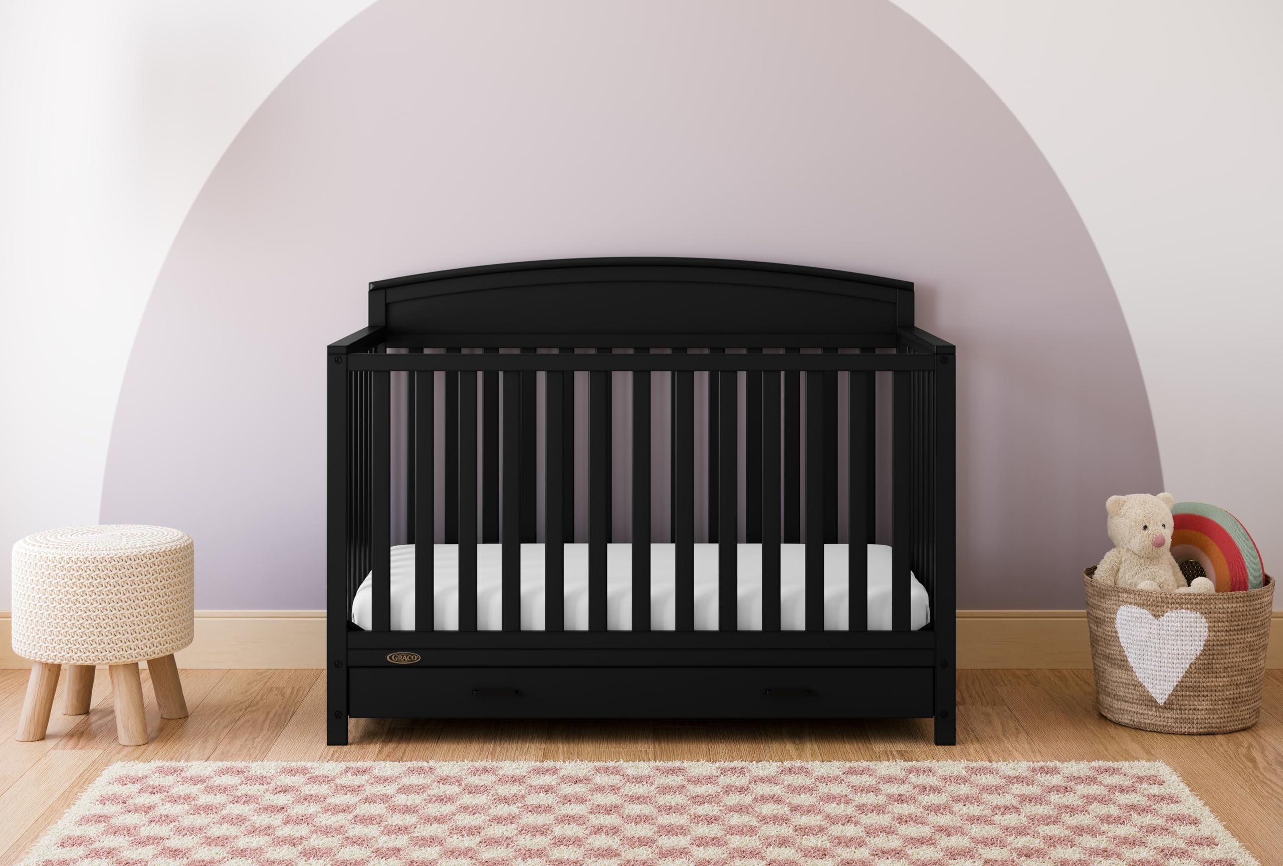 Graco Benton 5-in-1 Convertible Baby Crib with Storage Drawer (Black) - Converts to Toddler Bed, Daybed & Full Size Bed | Adjustable Mattress Base | Fits Standard Full Crib Mattress | Perfect for Nursery, Kids Room & Guest Bedroom