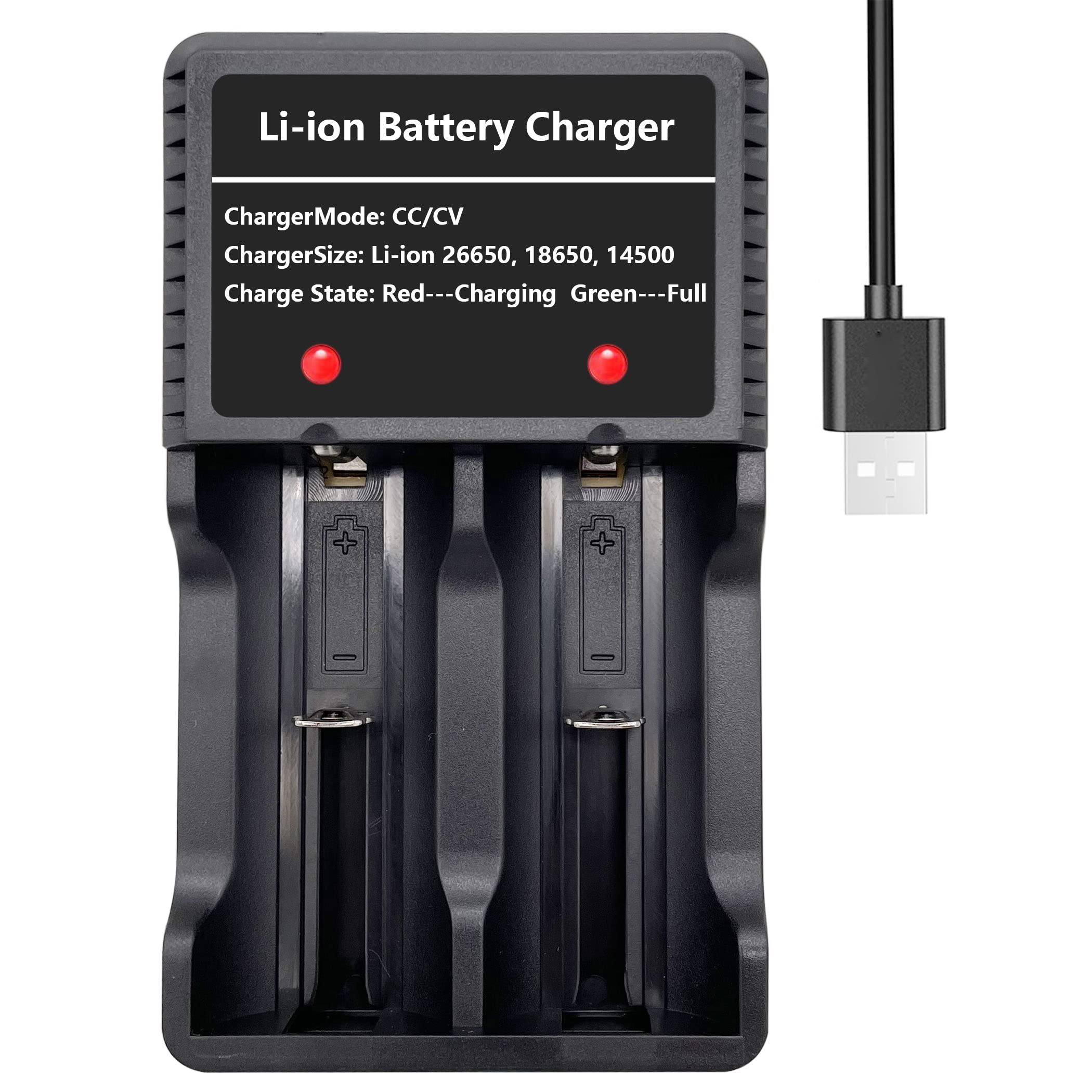 Universal 2-Bay Smart Fast Charger for 3.7V Lithium Batteries - 26650, 18650, 14500 Rechargeable Battery Charger (Batteries Not Included) - Perfect for Vape Mods, Flashlights, and Electronic Devices