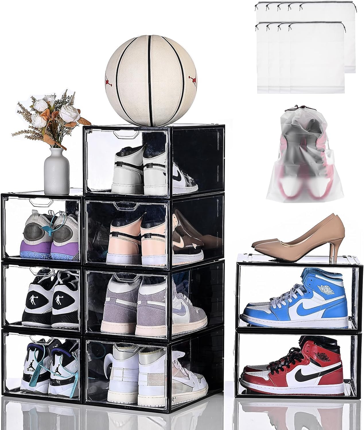 Clear Stackable Shoe Storage Boxes - 9 Pack Shoe Organizer for Closet, Sneaker Display Case, Durable Plastic Shoe Box Fits Up to US Men's Size 12 | Perfect for Closet Organization, Sneaker Collection & Home Storage Solutions