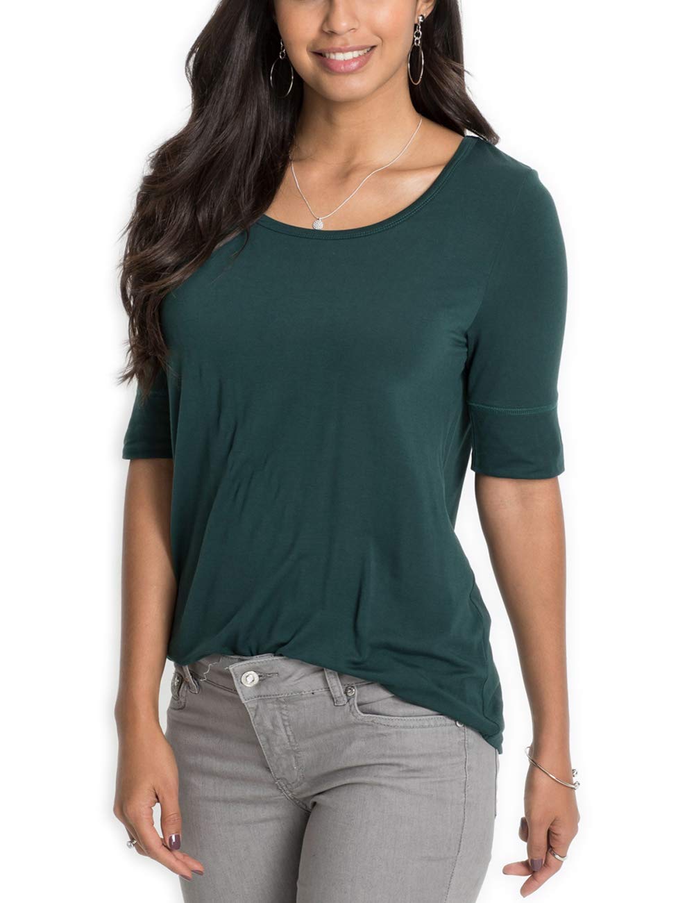 Women's Elbow Length Sleeve Cotton Blouse - Summer Casual Tunic Tee Shirt for Work, Travel & Everyday Wear | Breathable & Comfortable Top