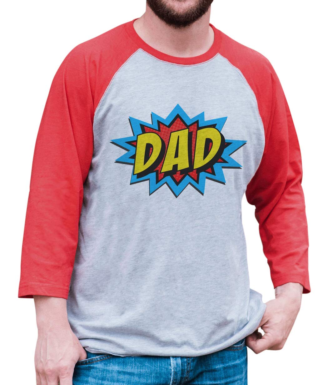 7 ate 9 Apparel Men's Dad Superhero Raglan T-Shirt - Comfortable Casual Graphic Tee for Fathers Day Gifts, Superhero Costume Party & Everyday Wear