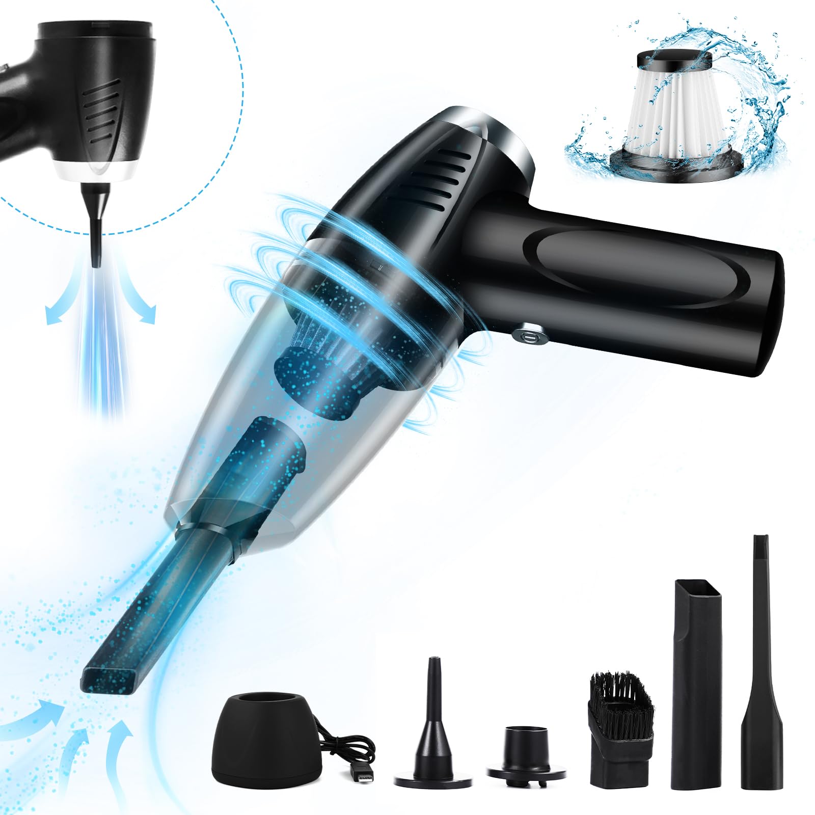 Howtine Cordless Vacuum Cleaner 9000Pa, Handheld USB Rechargeable for Home & Car Cleaning