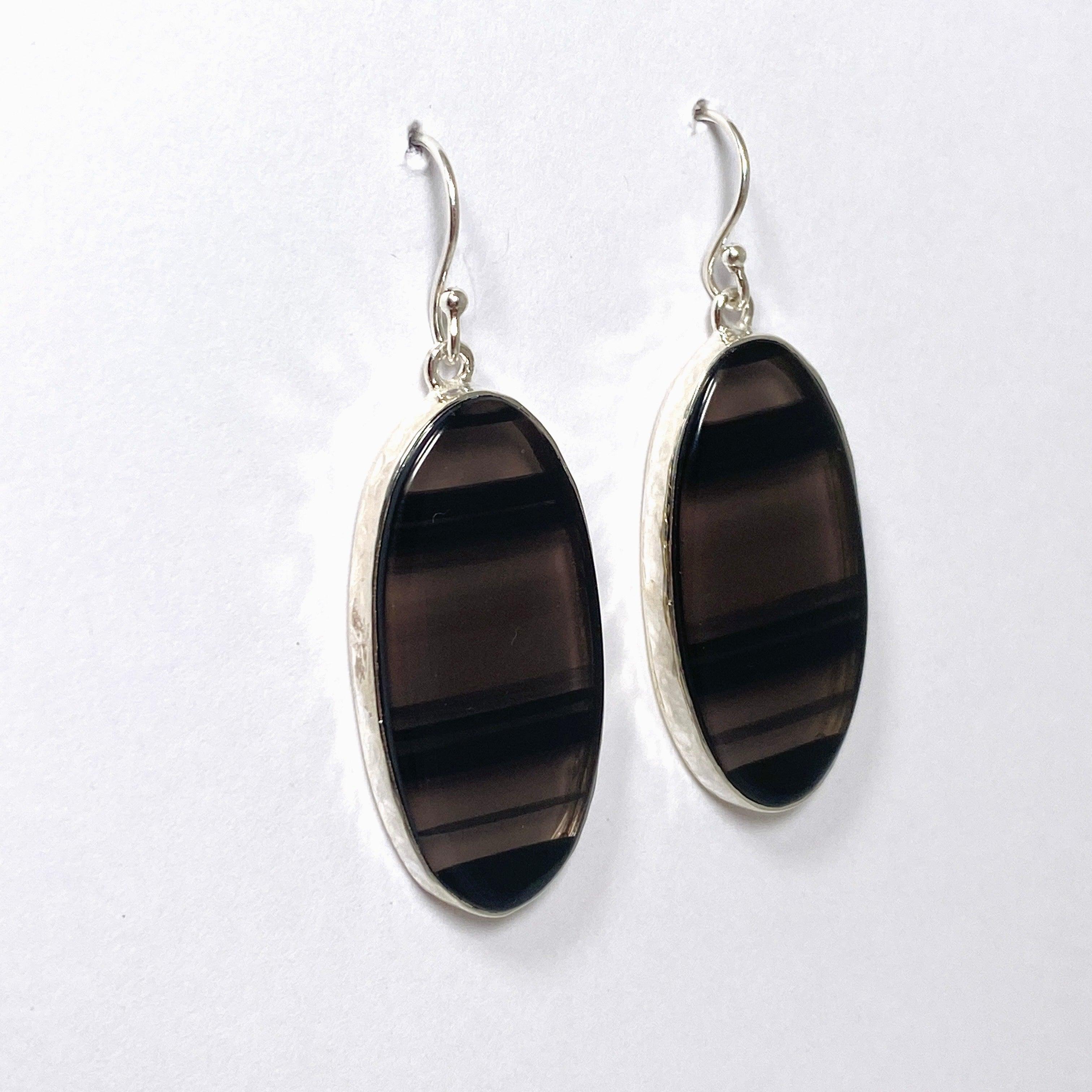 Midnight Obsidian Oval Earrings for Women - Elegant Black Gemstone Jewelry for Party, Wedding & Evening Wear - KEGJ1495