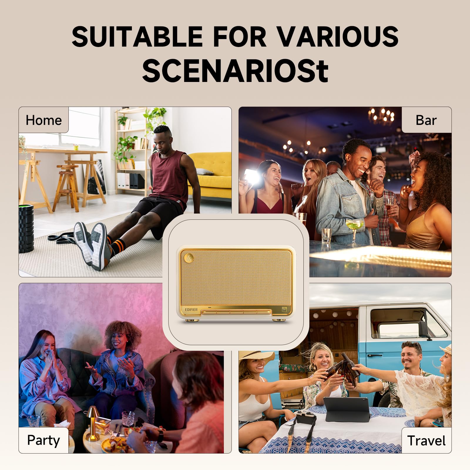 Edifier D32 Retro Bluetooth Speaker - 60W Portable Wireless Speaker with Wi-Fi, AirPlay2 & Multi-Point Connection - 11H Playtime - White - Perfect for Home, Office & Outdoor Use