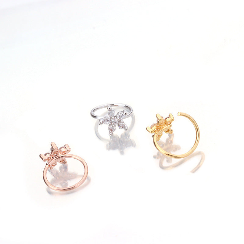 18K Gold 20G Flower Nose Ring & Huggie Hoop Earrings Set - Cartilage Piercing Jewelry for Women | HSER8514 | Perfect for Everyday Wear, Parties & Special Occasions