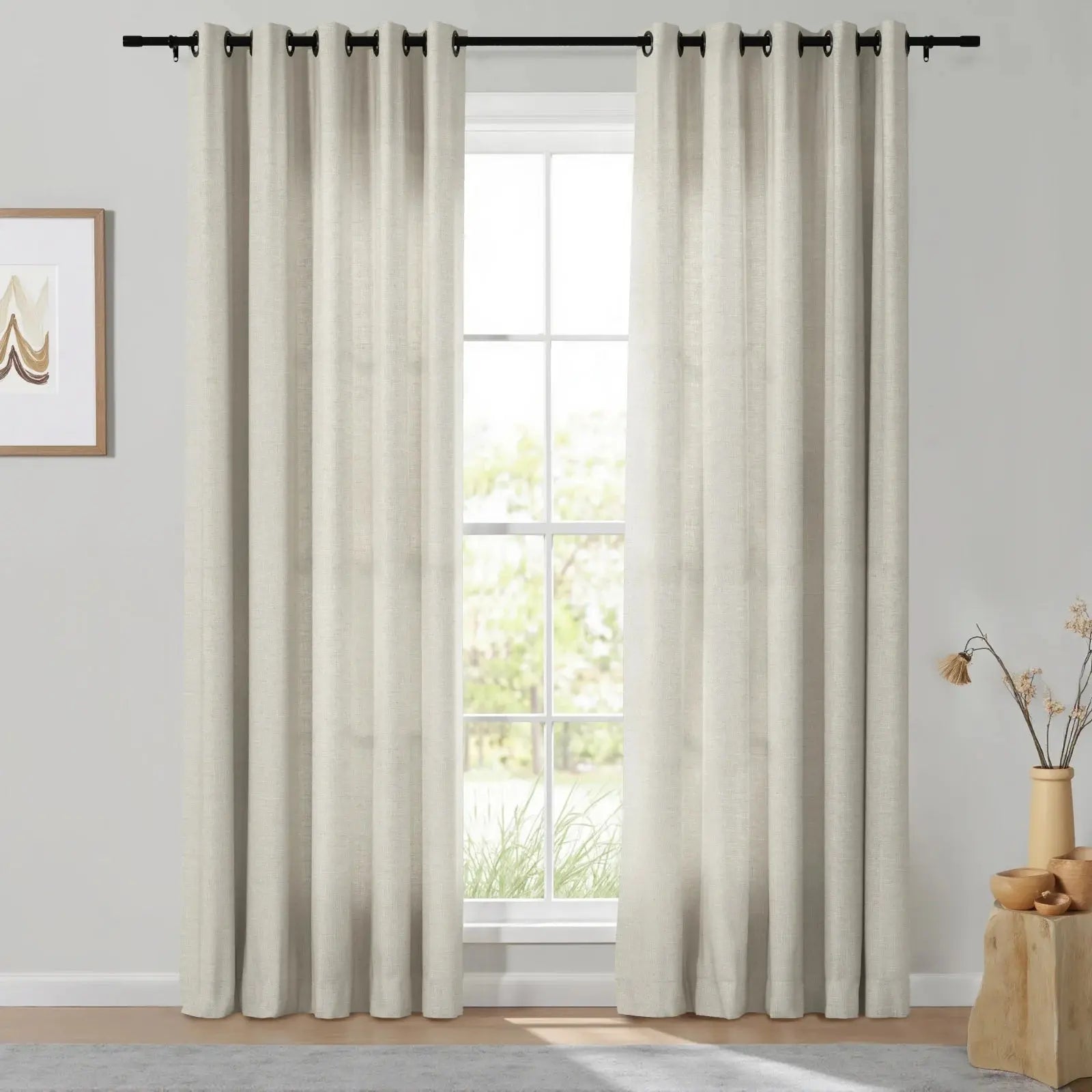 Isabella Heavyweight Cotton Grommet Curtains - Blackout Drapes for Living Room & Bedroom - Noise Reducing Thermal Insulated Window Panels (Set of 2)