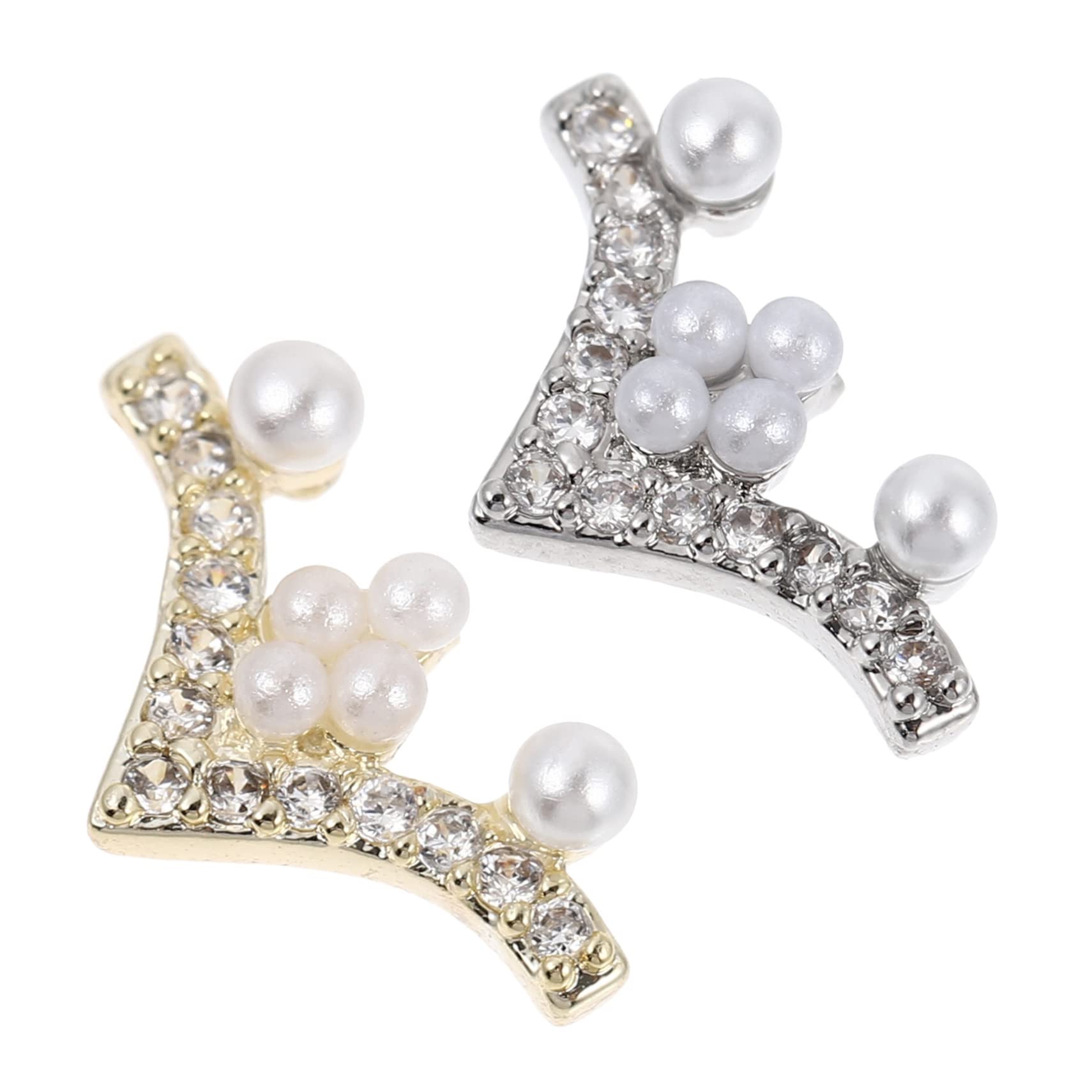 FOMIYES 2pcs Gold Nail Drill Charms with Diamonds & Artificial Pearls - Nail Art Decorations, Embellishments for Acrylic Nails, Manicure, DIY Nail Design - Perfect for Birthday Gifts, Parties, and Special Occasions