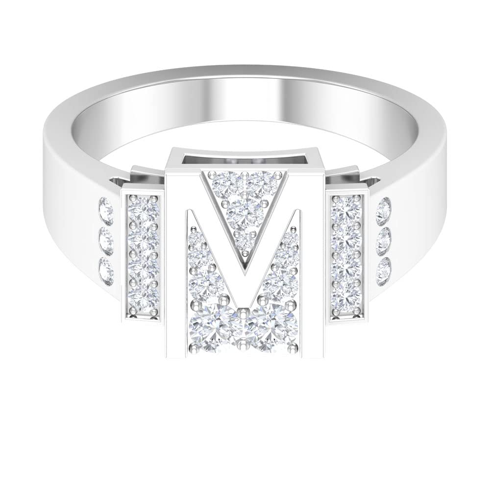 14K White Gold Diamond Alphabet Rings for Men - Personalized Initial Rings A to Z, Engraved Name Rings, Luxury Gift for Him - Perfect for Birthdays, Anniversaries & Special Occasions