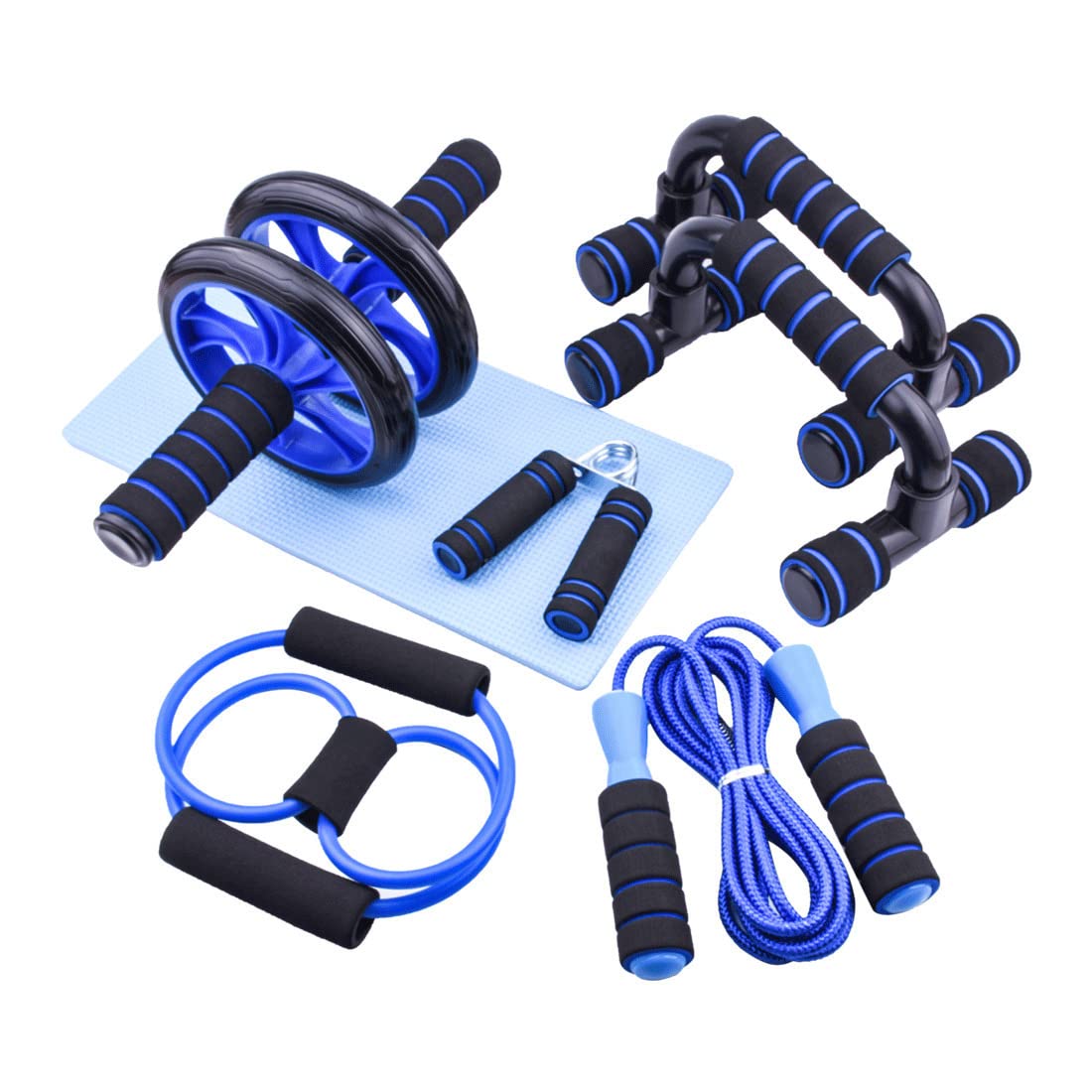 TOPOB 7-in-1 Ab Wheel Roller Kit with Knee Pad, Resistance Bands & Push Up Bars - Home Gym Equipment for Core Workouts & Abdominal Exercises - Perfect for Men & Women at Home, Office or Travel Fitness