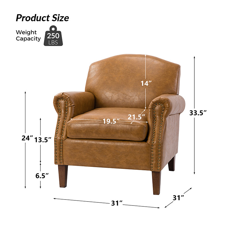 Gianfranco Vegan Leather Armchair with Sturdy Wooden Legs - Modern Vegan Leather Lounge Chair for Living Room, Office & Reading Nook - Eco-Friendly Faux Leather Accent Chair