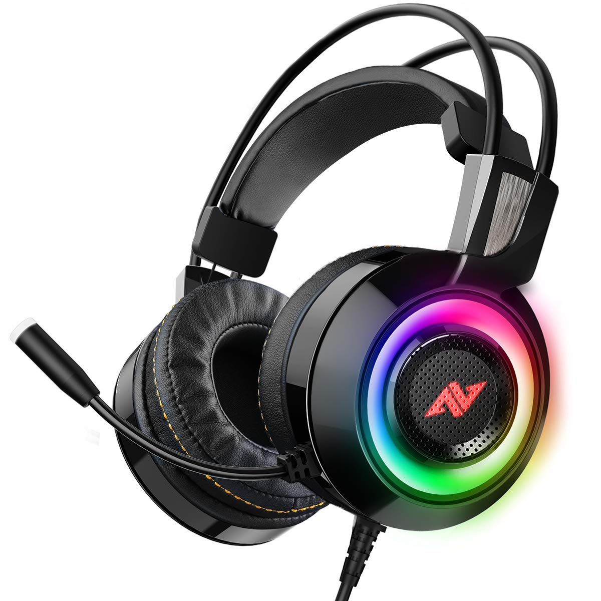 ABKONCORE CH60 Gaming Headset - 7.1 Surround Sound, Noise Cancelling Mic, Bass Vibration, LED Light & In-line Controller for PC, PS4, Laptop - Perfect for FPS Games, Streaming & Online Chatting