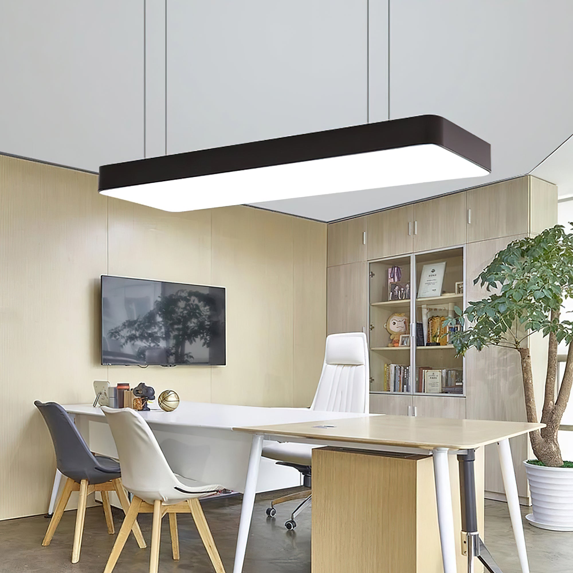 Modern LED Rectangular Office Pendant Light - Energy Efficient Hanging Light Fixture for Workspace, Conference Room & Home Office Decor