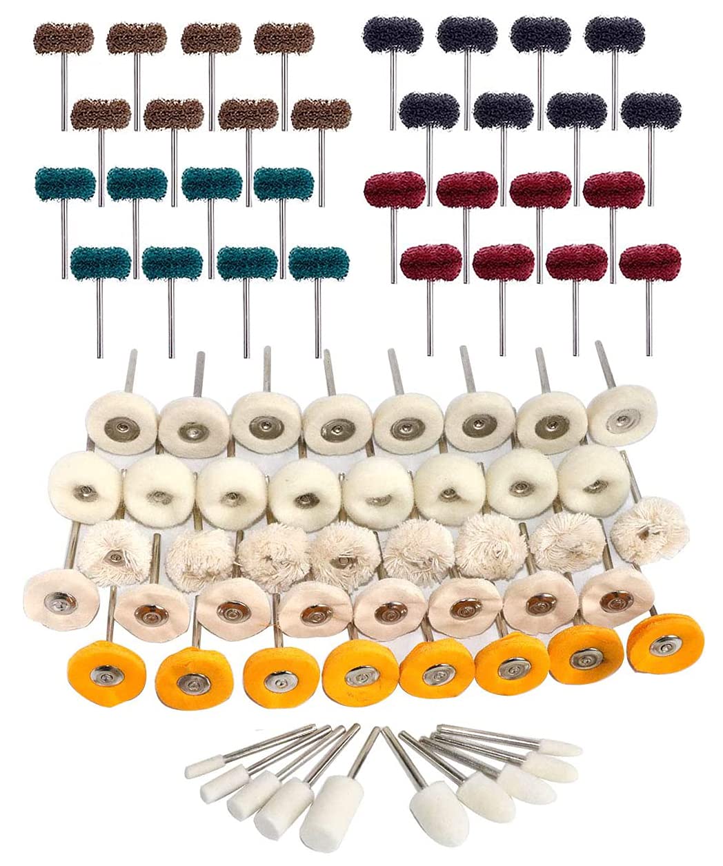 82PCS 1Inch Polishing and Buffing Kit - Professional Wool Fabric Cotton Pads (50PCS) & Abrasive Wheels (32PCS) with 3mm Shank for Rotary Tools - Perfect for Metal Polishing, Jewelry Making, and DIY Crafts