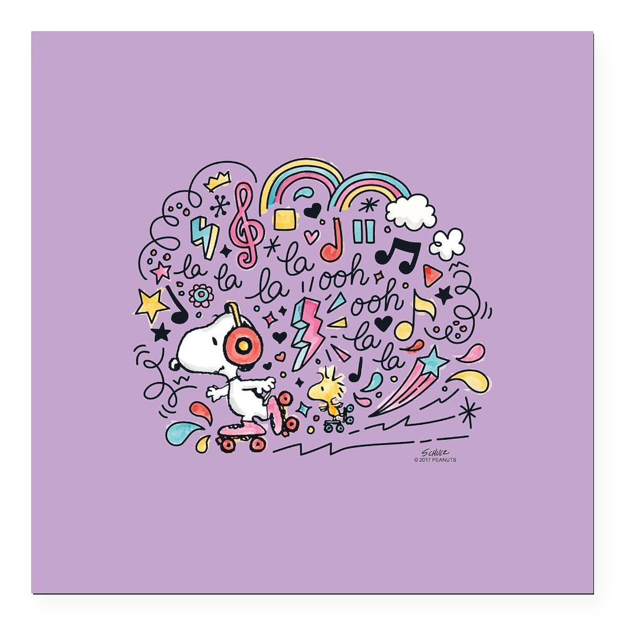 Fun Snoopy Skating to Music 3x3 Inch Square Car Magnet - Decorative Magnetic Bumper Display for Cars, Trucks & Vehicles - Perfect for Fans, Gifts & Personalization