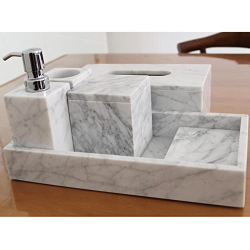 Premium Natural Stone Bathroom Accessory Set - 6-Piece Luxury Spa Collection with Soap Dispenser, Toothbrush Holder, Drinking Glass, Soap Dish & Tissue Box | Elegant Home Decor for Modern Bathrooms, Spa Retreats & Guest Suites
