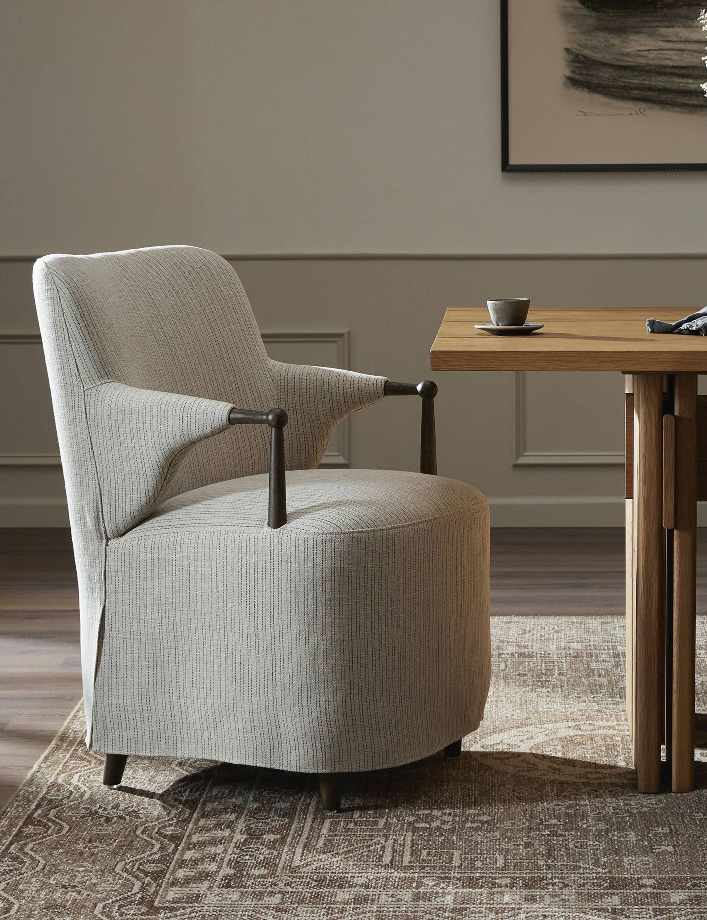 Amber Lewis x Four Hands Brently Dining Chair - Modern Wooden Dining Room Chair with Upholstered Seat - Perfect for Kitchen, Dining Room, and Home Office