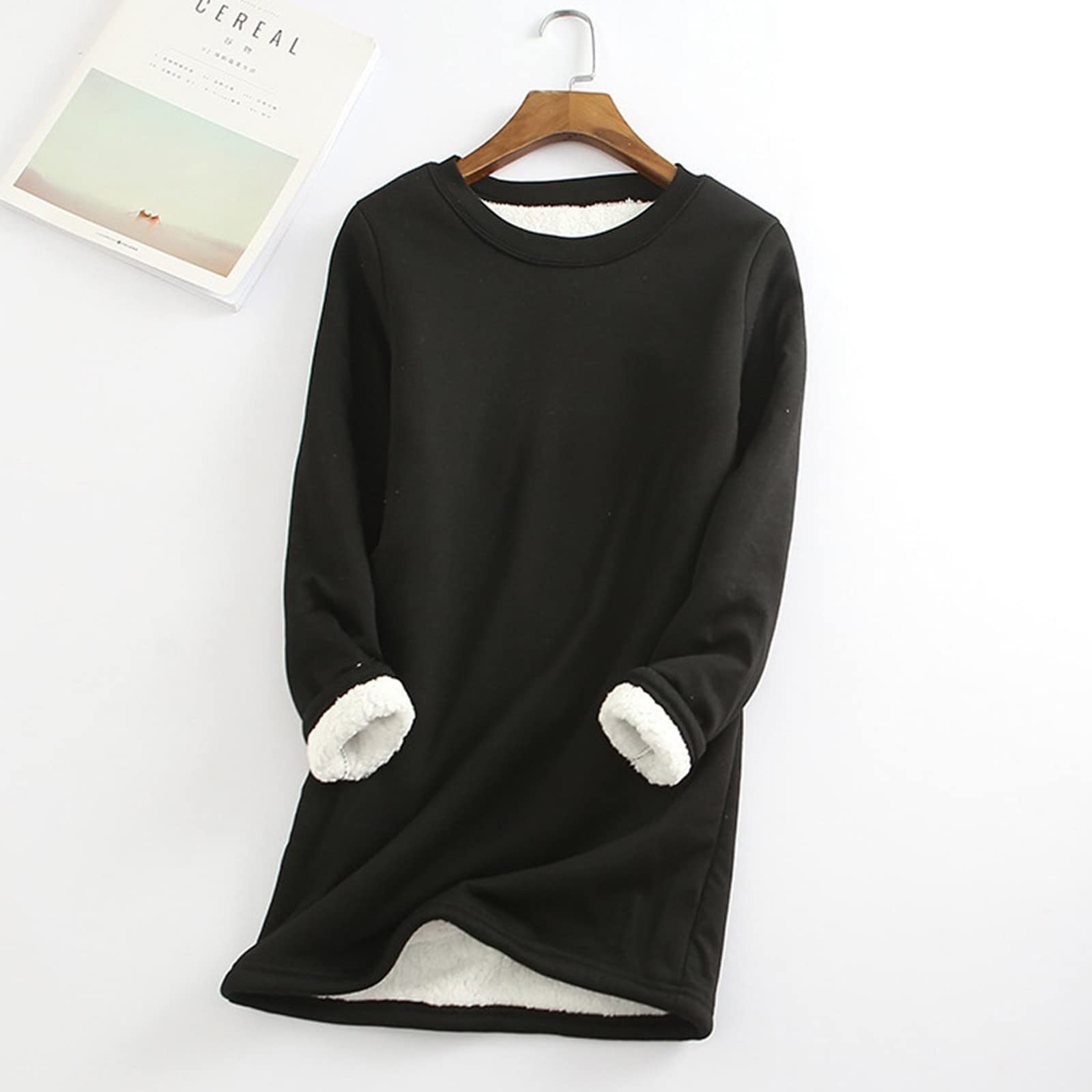 Cozy Women's Fuzzy Pajama Set - 2 Piece Long Sleeve Crewneck & Elastic Waist Plush Pants Lounge Wear for Winter Nights & Relaxing at Home