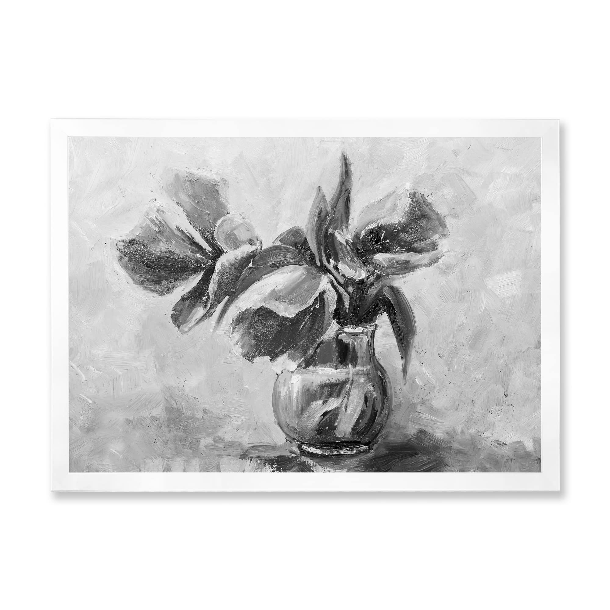 DesignQ Monochrome Still Life Flower Vase Painting - Traditional Framed Wall Art Decor for Living Room, Bedroom & Office