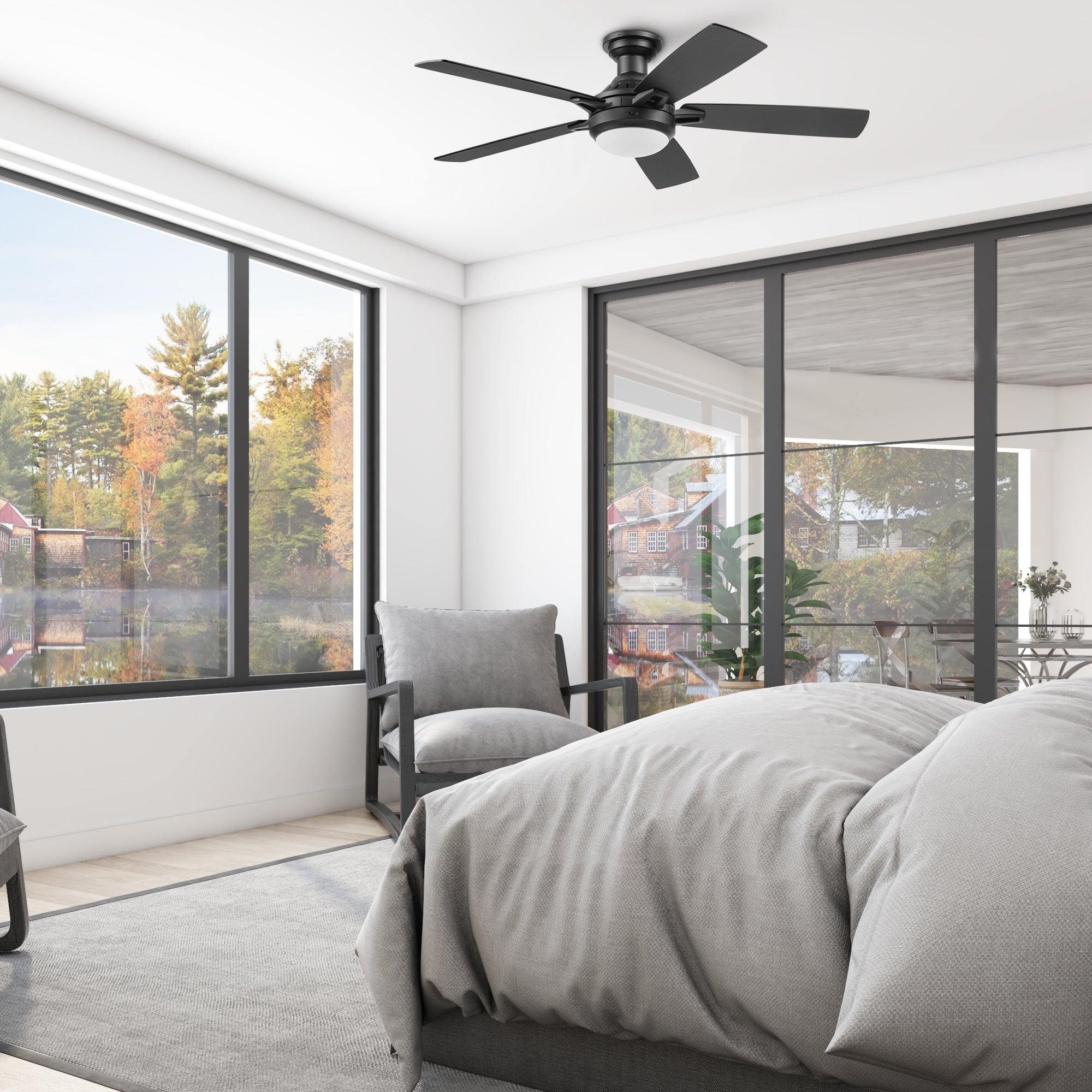 Honeywell Radstock 52 Inch Matte Black LED Ceiling Fan with Remote Control - Dimmable Color Changing Light, Energy Efficient Quiet Motor for Bedroom, Living Room, Office