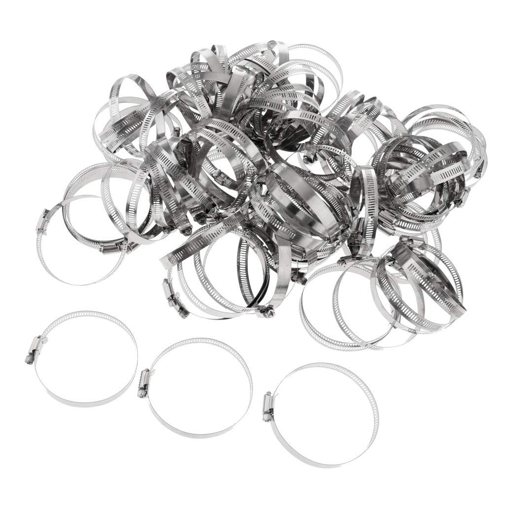 MYADDICTION 100Pcs Adjustable Stainless Steel Worm Gear Hose Clamp Clip Fastener 76-92mm - Perfect for Automotive, Plumbing, and Industrial Applications