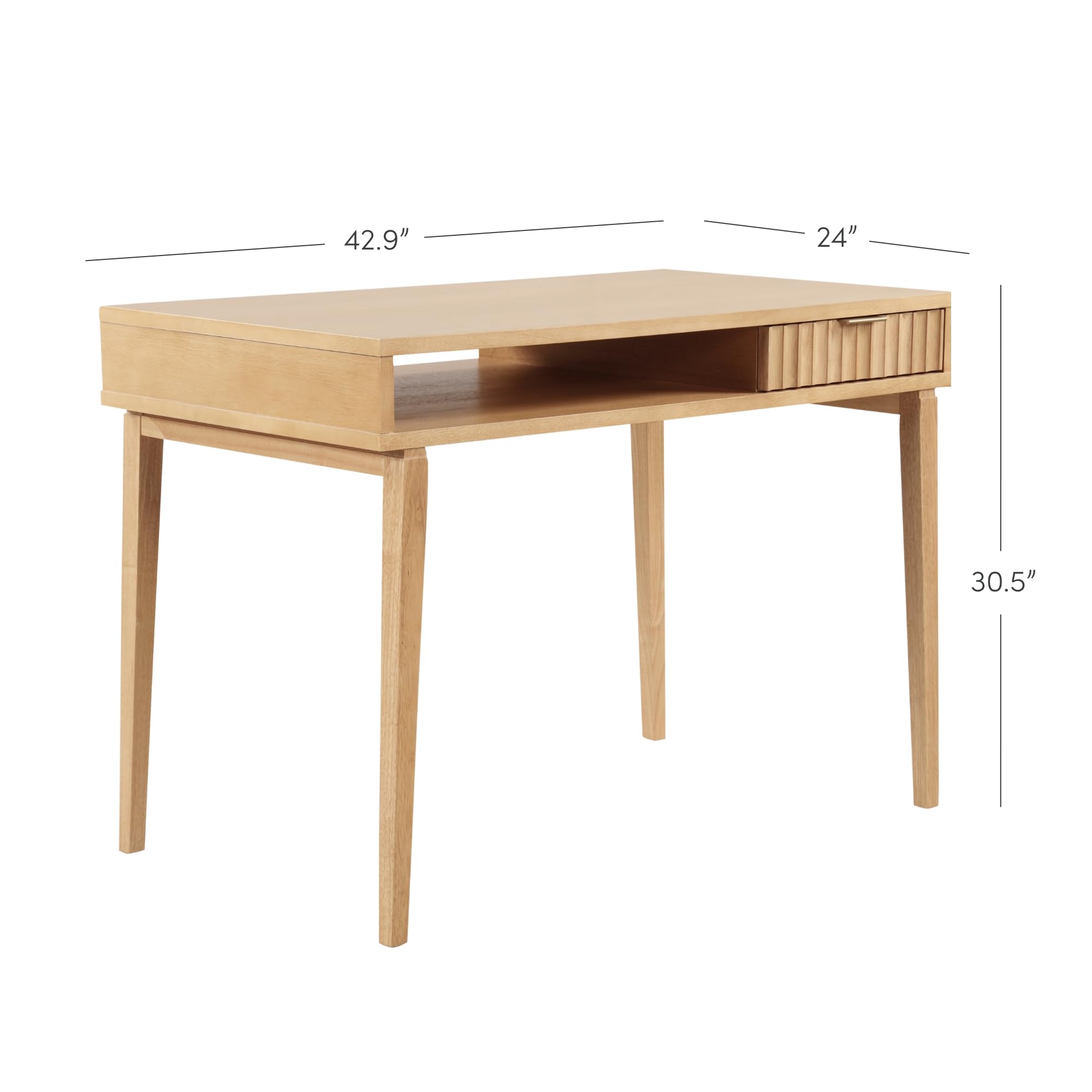 Nathan James Jasper Small Home Office Desk with Storage - Bohemian Style Writing Desk with Drawer & Open Cubby, Natural Brown Wood - Perfect for Small Spaces, Home Office & Study Room