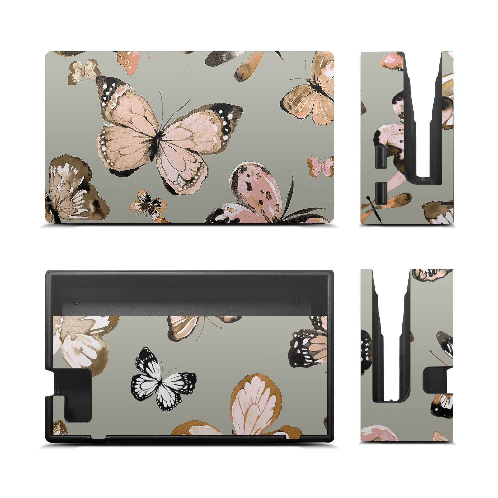 Official Ninola Butterflies Gold Green Vinyl Skin Sticker Bundle for Nintendo Switch Console, Dock & Joy-Con Controllers - Protective Decal for Gaming Accessories | Perfect for Customizing Your Switch for Home, Travel & Gaming Parties
