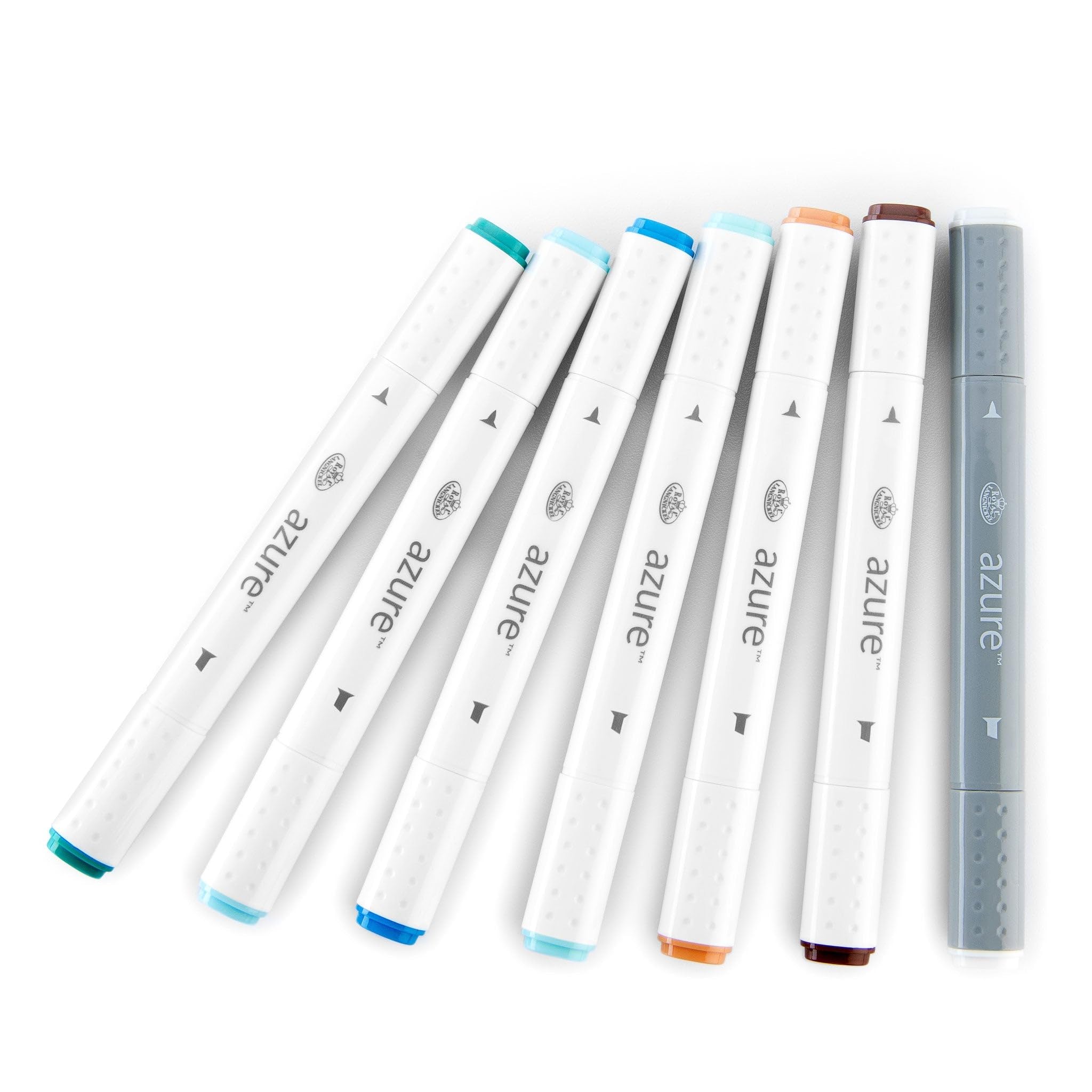 Royal & Langnickel Azure 7-Piece Dual-Tip Alcohol-Based Marker Set - 6 Vibrant Markers & 1 Blender Pen for Artists, Illustrators & Crafters - Perfect for Sketching, Manga, Calligraphy & DIY Projects