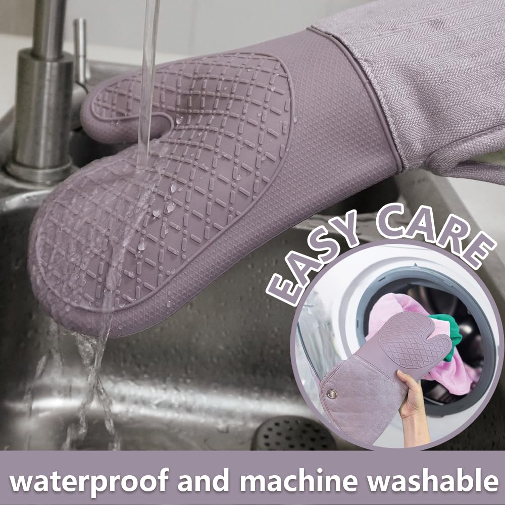 **Heat Resistant 500°F Microwave Silicone Oven Mitts – Pair of Non-Slip Kitchen Gloves for BBQ, Baking & Cooking – Perfect Pot Holder for Grilling, Roasting & Hot Dish Handling (Purple)**