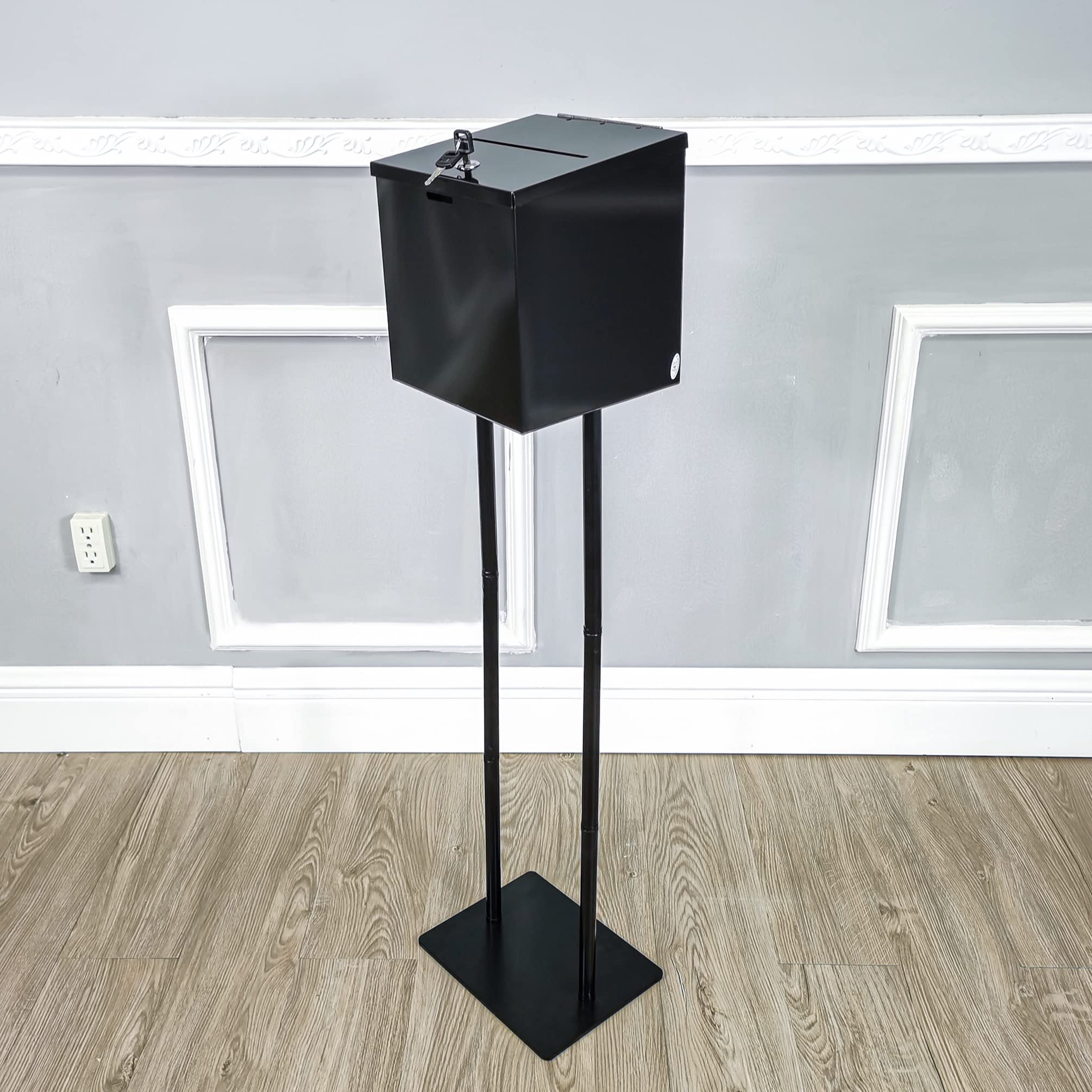FixtureDisplays® Metal Ballot Box with Stand - Secure Voting, Donation & Suggestion Box (Black) - Ideal for Elections, Fundraisers & Feedback Collection