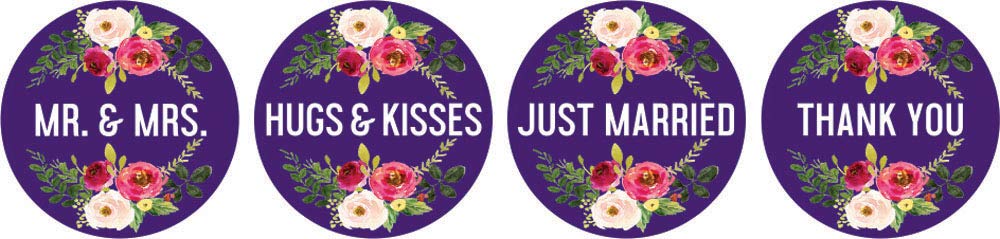 Rustic Wood Wedding Stickers 190pcs - Purple for Party Favors & Invitations