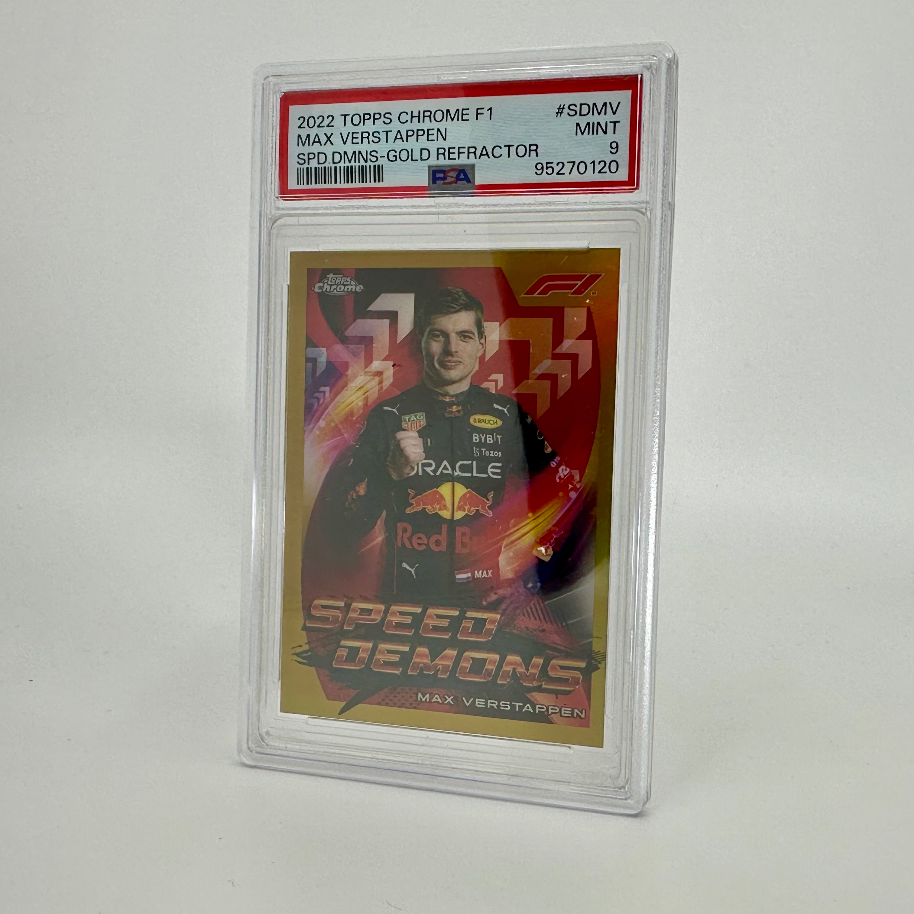 PSA 9 Graded 34/50 Max Verstappen #SDMV Speed Demons Gold Refractor - Rare Collectible Racing Card for Display & Investment
