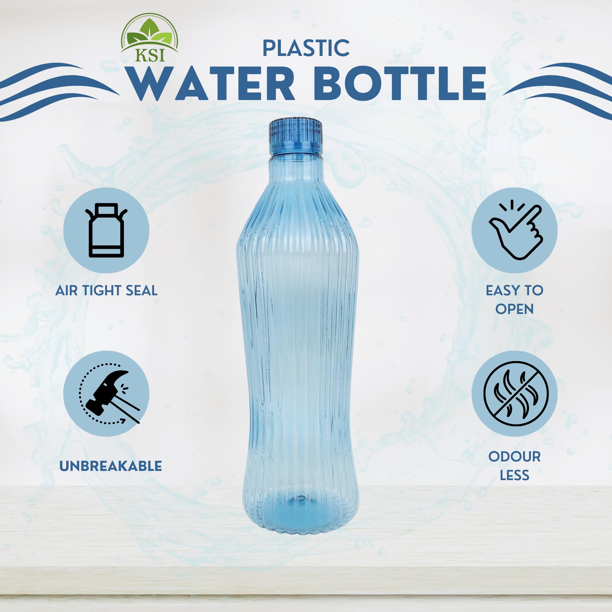KSI BPA-Free Plastic Water Bottles 1000ml (34oz) - Leakproof, Food-Grade, Lightweight & Durable - 2-Pack Set for Gym, Office, Hiking & Outdoor Activities
