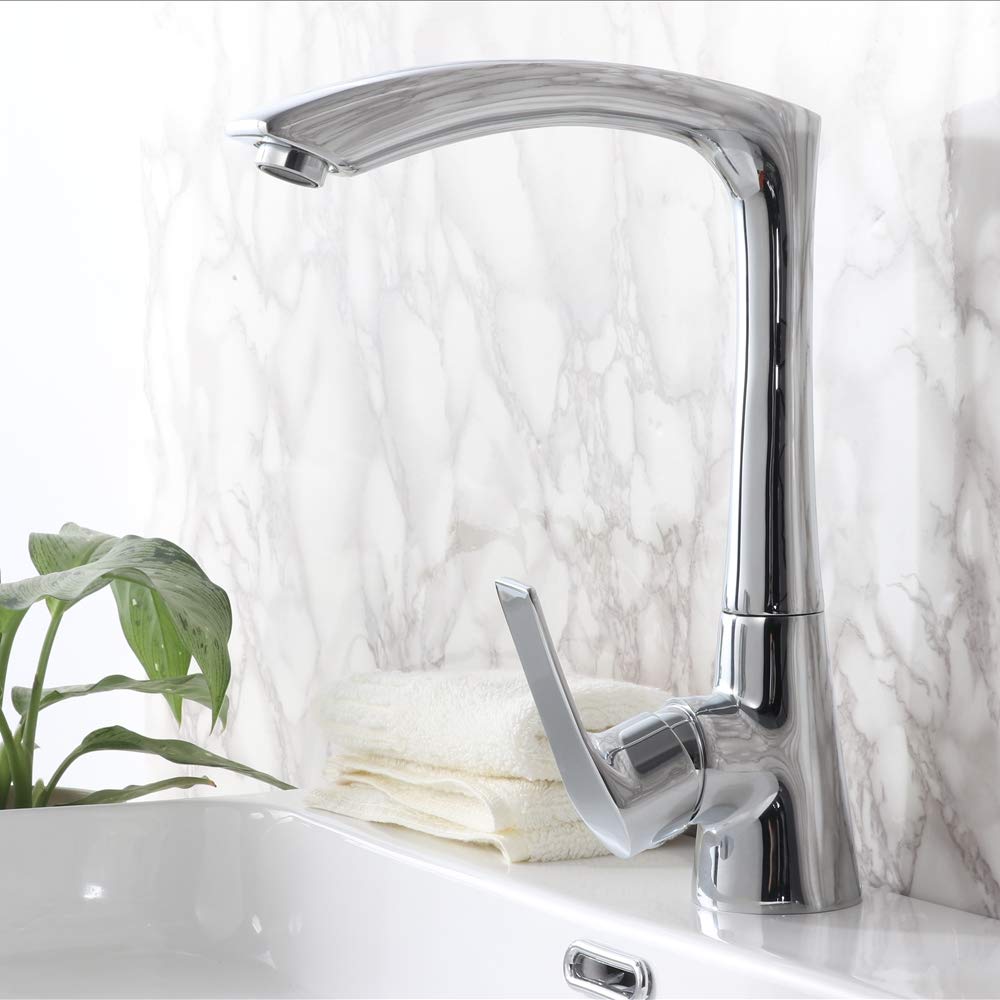 Premium Single Handle Kitchen Sink Faucet - Solid Brass Construction with Chrome Finish | Hot & Cold Water Mixer for Home, Hotel & Commercial Use | Durable for High-Traffic Kitchens, Restaurants & Food Service Areas