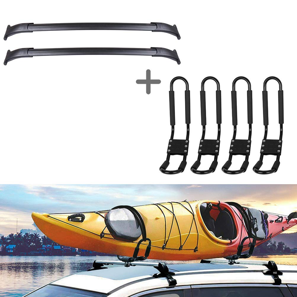 ECCPP Aluminum Roof Rack Cross Bars with Kayak Carrier Set - Compatible with 2015-2020 Cadillac Escalade, Chevy Suburban, Chevy Tahoe, GMC Yukon - 2X Roof Rack + 4X J-Bar Kayak Rack for Secure Cargo Transport - Perfect for Road Trips, Camping & Outdoor Adventures