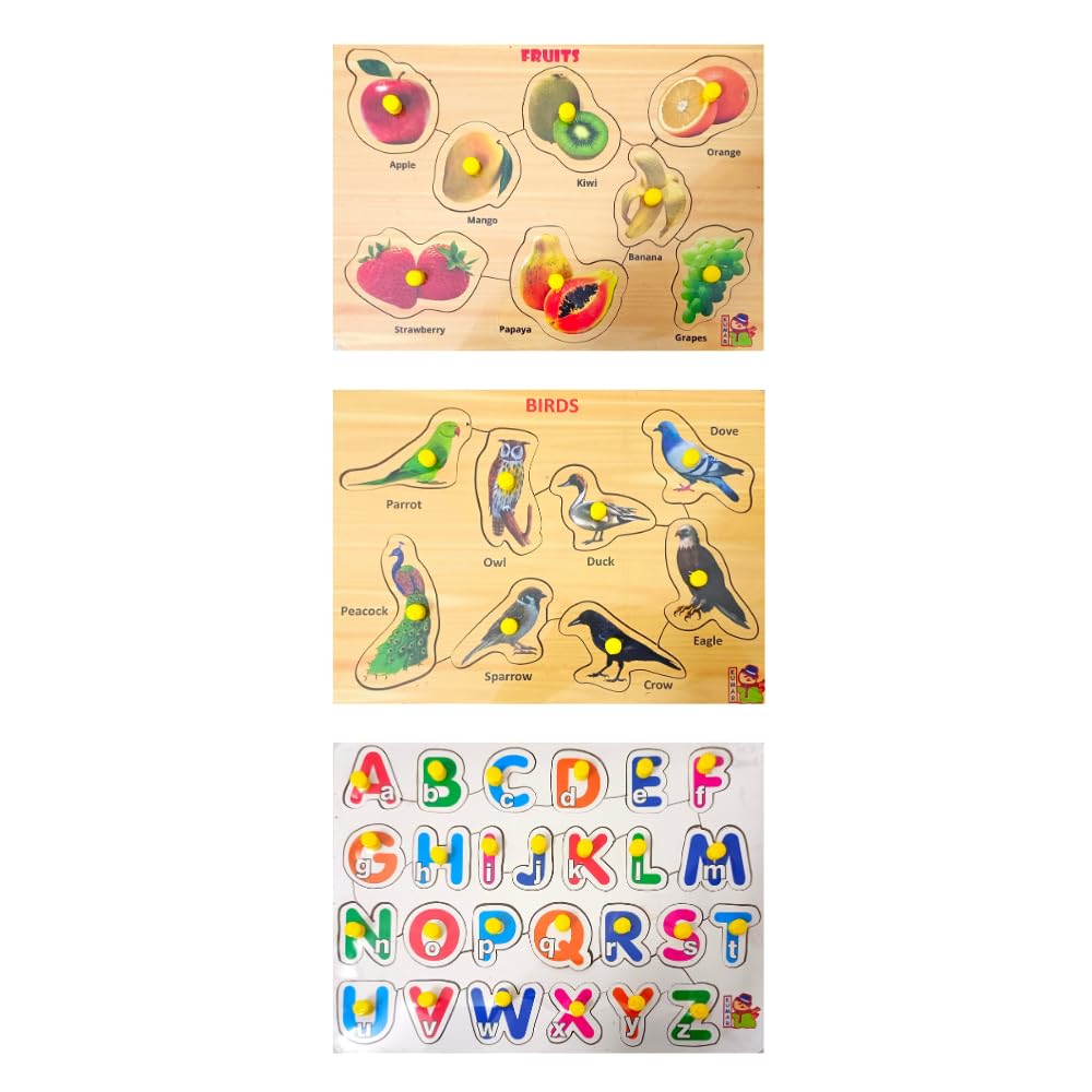 Educational Wooden Puzzle Learning Boards for Kids 3+ & Adults - Alphabet, Numbers, Animals, Fruits & Vegetables Jigsaw Toy Set - Perfect for Early Childhood Development, Homeschooling & Family Game Night